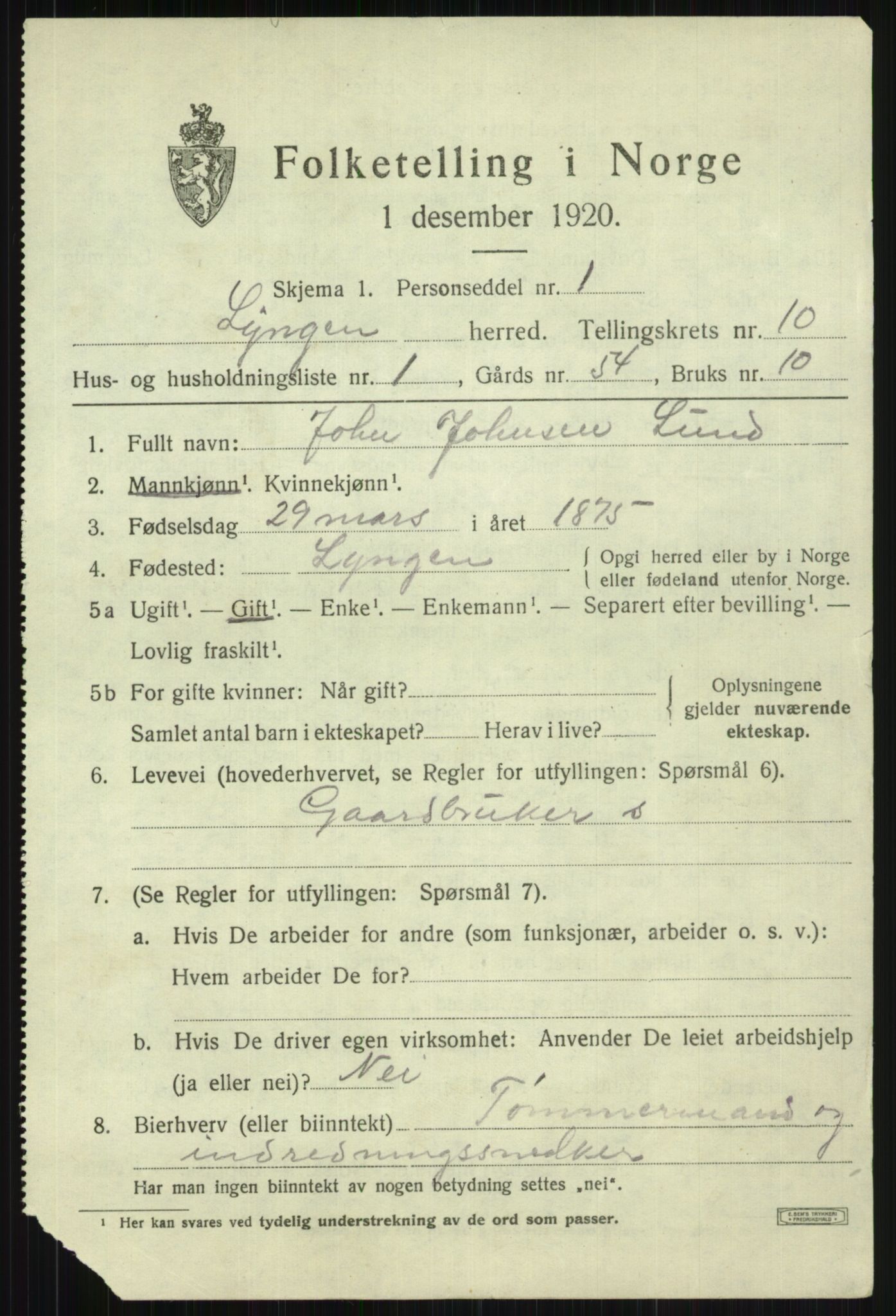 SATØ, Folketelling 1920 for 1938 Lyngen herred, 1920, s. 8097