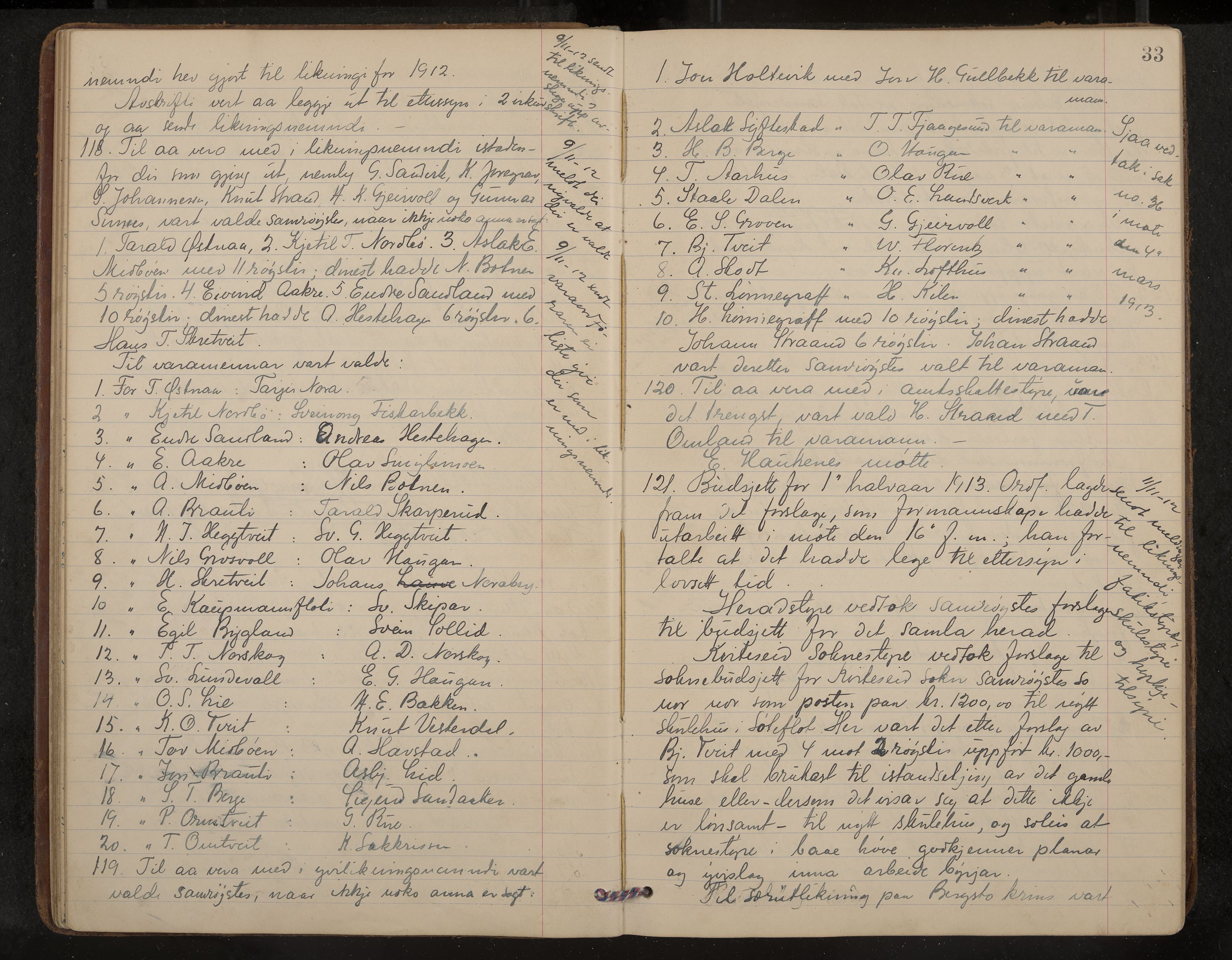 Kviteseid formannskap og sentraladministrasjon, IKAK/0829021/A/Aa/L0005: Møtebok, 1911-1918, s. 33