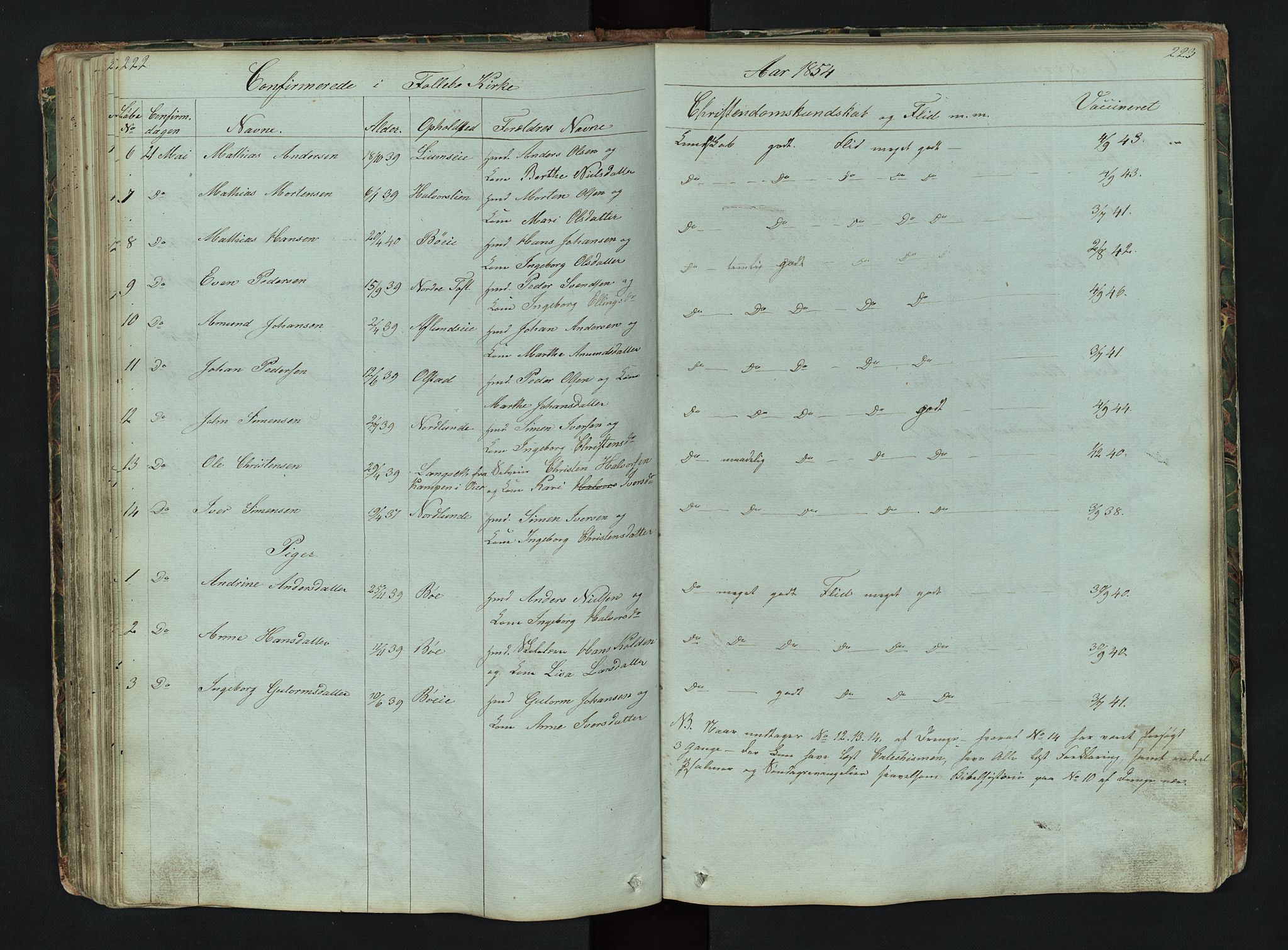 Gausdal prestekontor, AV/SAH-PREST-090/H/Ha/Hab/L0006: Klokkerbok nr. 6, 1846-1893, s. 222-223