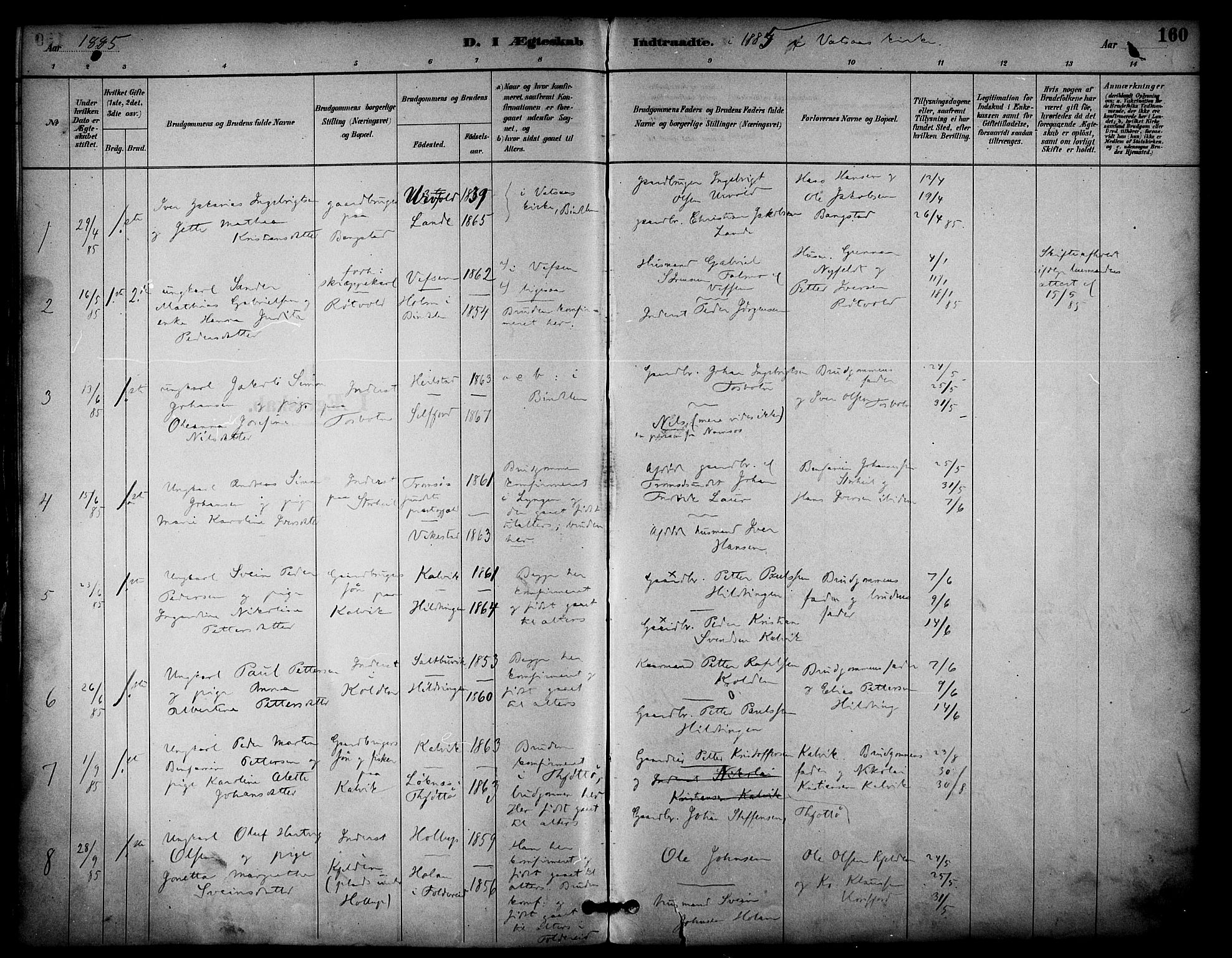 Ministerialprotokoller, klokkerbøker og fødselsregistre - Nordland, AV/SAT-A-1459/810/L0150: Ministerialbok nr. 810A10 /1, 1884-1895, s. 160