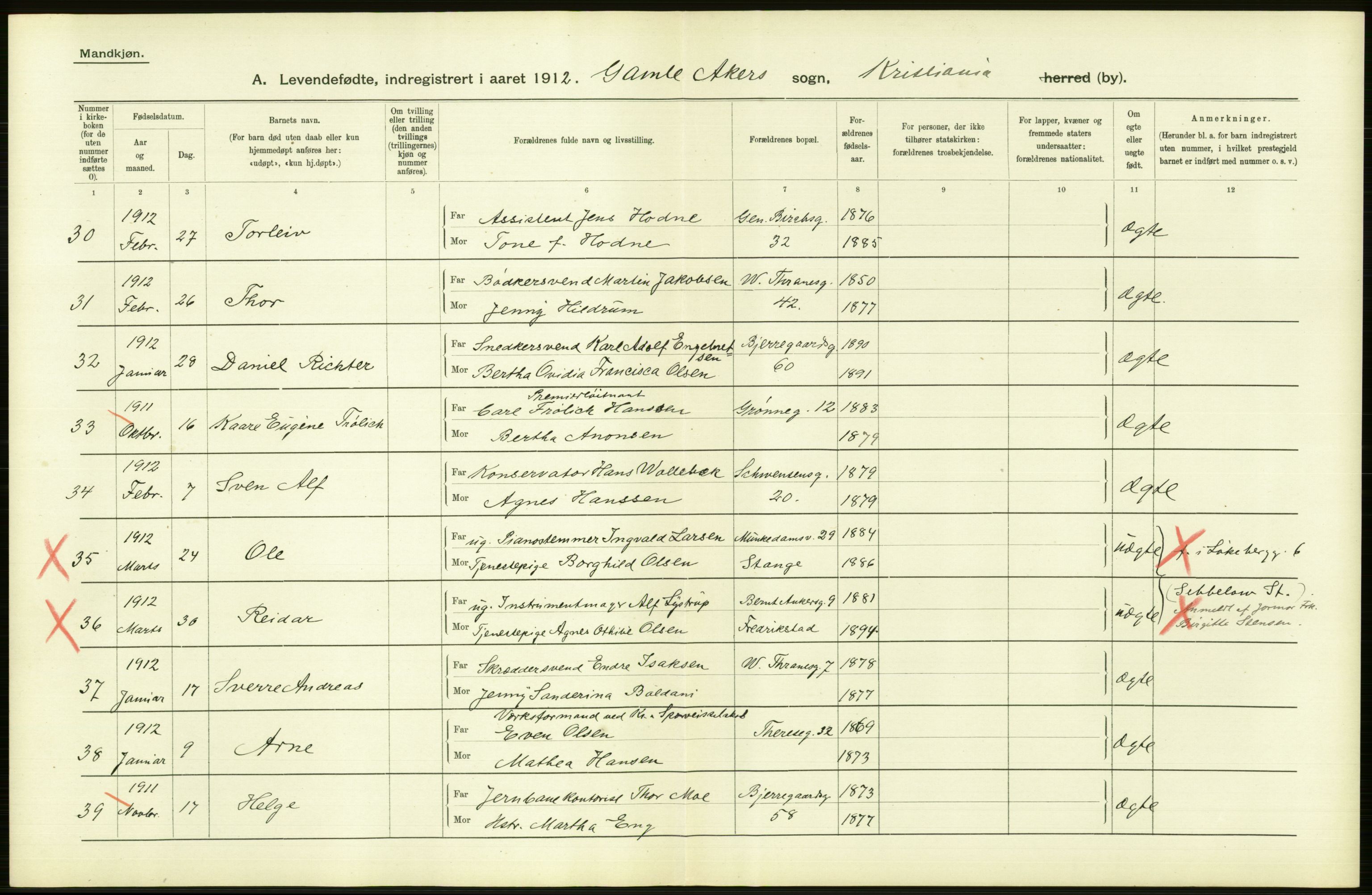 Statistisk sentralbyrå, Sosiodemografiske emner, Befolkning, AV/RA-S-2228/D/Df/Dfb/Dfbb/L0007: Kristiania:  Levendefødte menn og kvinner., 1912, s. 522