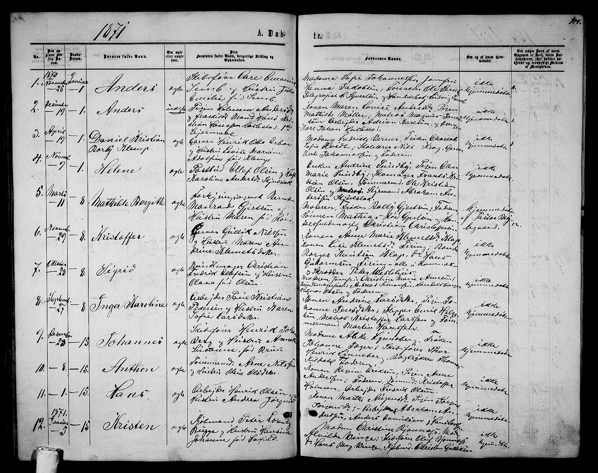 Tønsberg kirkebøker, AV/SAKO-A-330/G/Ga/L0004: Klokkerbok nr. 4, 1865-1874, s. 100