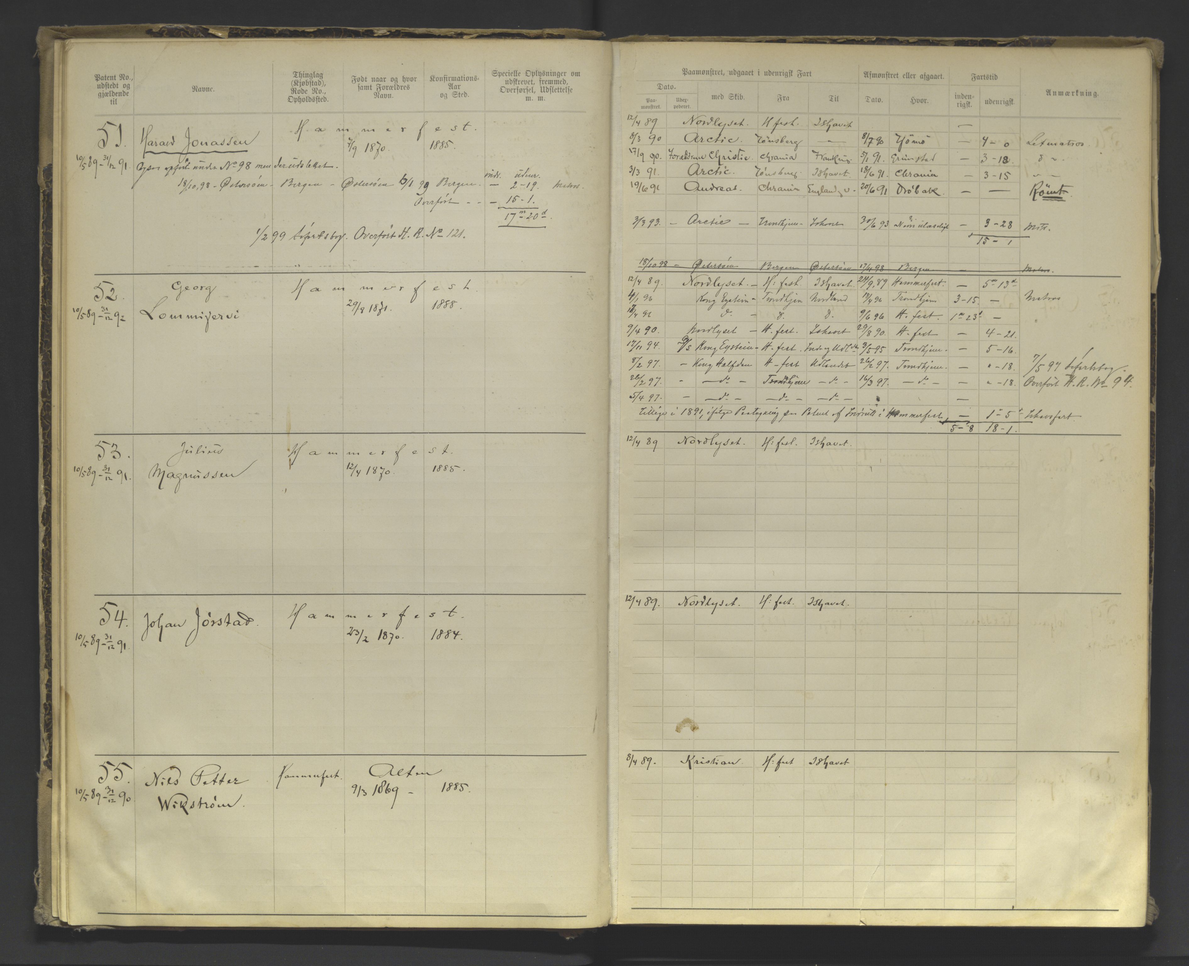 Tromsø sjømannskontor/innrullerings-/mønstringsdistrikt, AV/SATØ-S-0243/F/Fa/L0004: Annotasjonsrulle. Defekt: manglende rygg. Nr. 1-473, 1869-1912