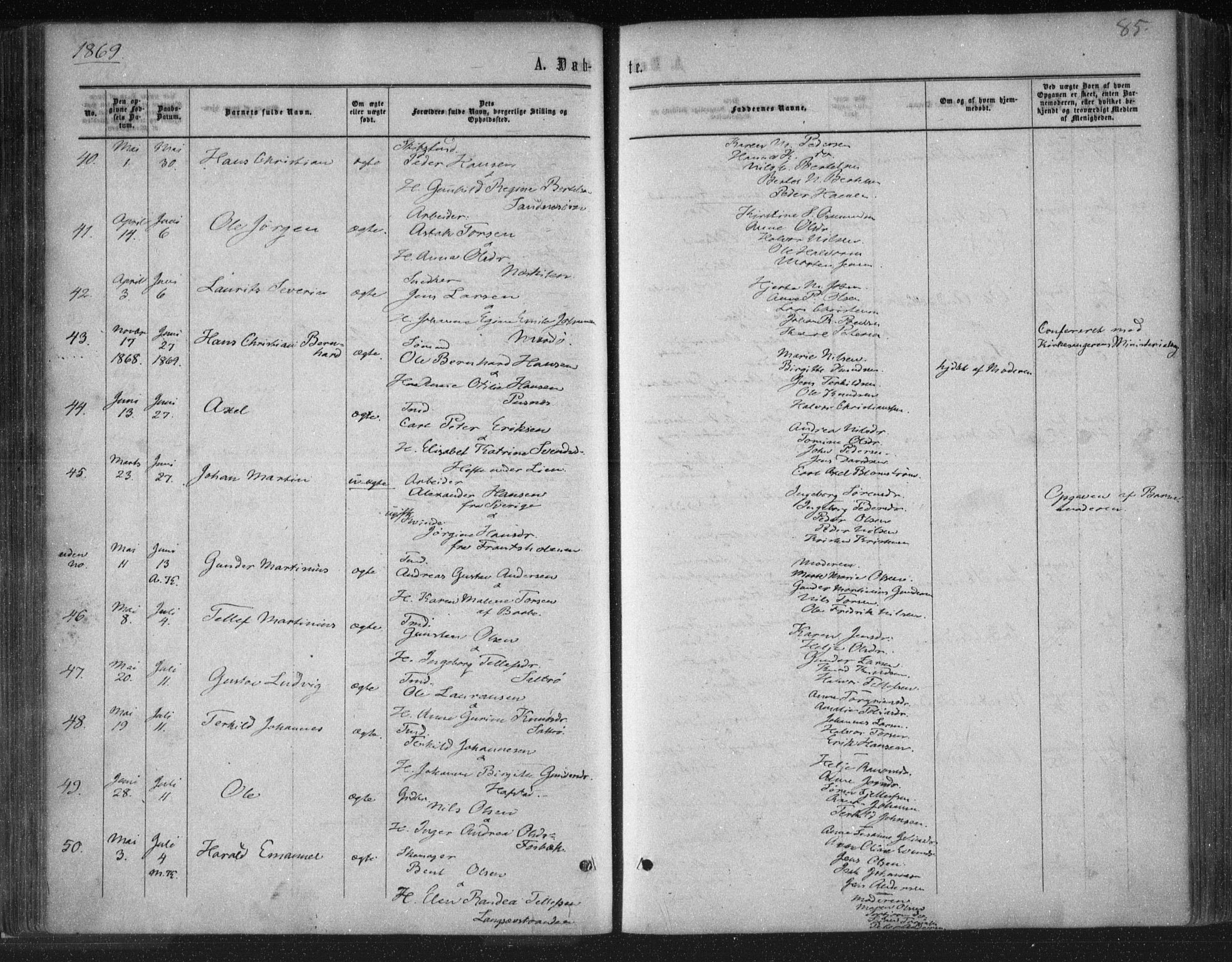 Tromøy sokneprestkontor, AV/SAK-1111-0041/F/Fa/L0007: Ministerialbok nr. A 7, 1864-1869, s. 85