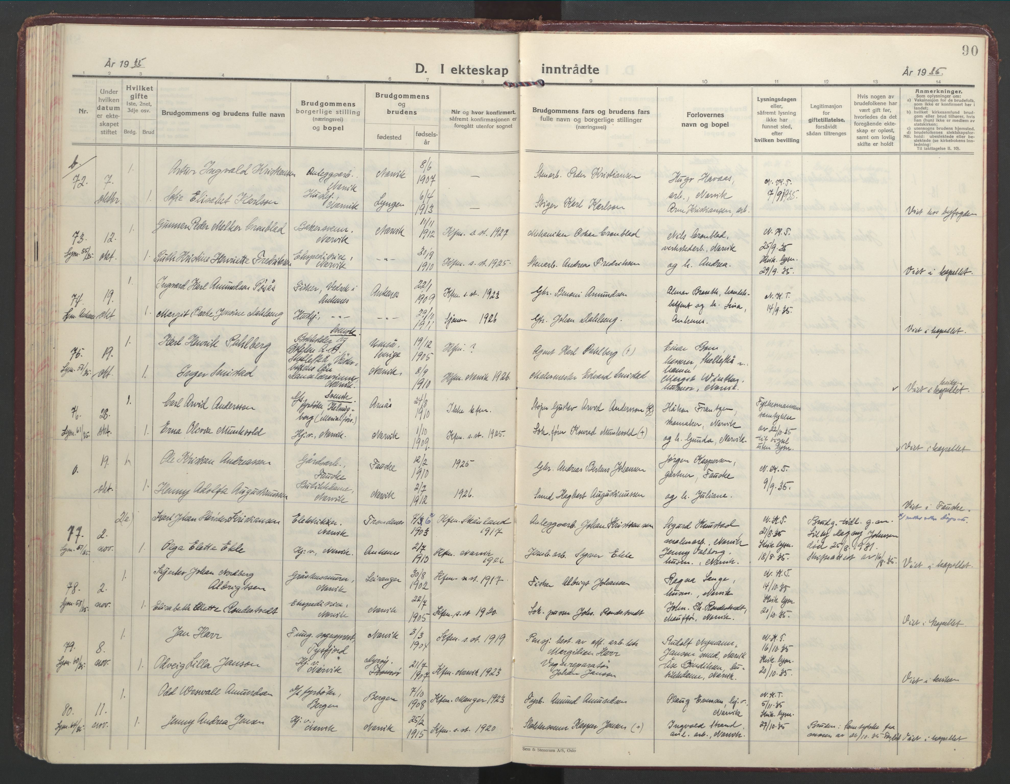 Ministerialprotokoller, klokkerbøker og fødselsregistre - Nordland, AV/SAT-A-1459/871/L1006: Ministerialbok nr. 871A22, 1928-1936, s. 90