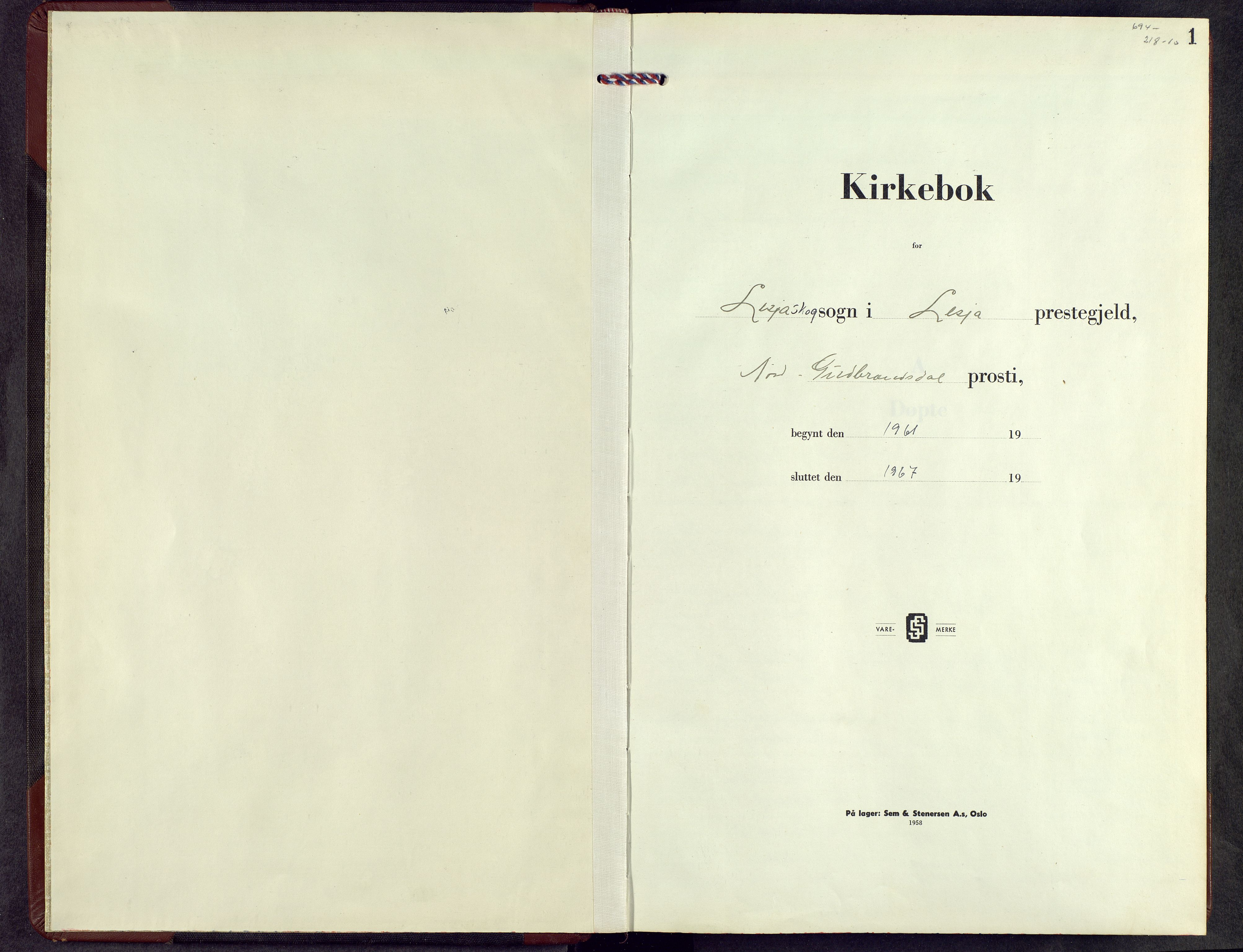 Lesja prestekontor, SAH/PREST-068/H/Ha/Hab/L0012: Klokkerbok nr. 12, 1961-1968, s. 1