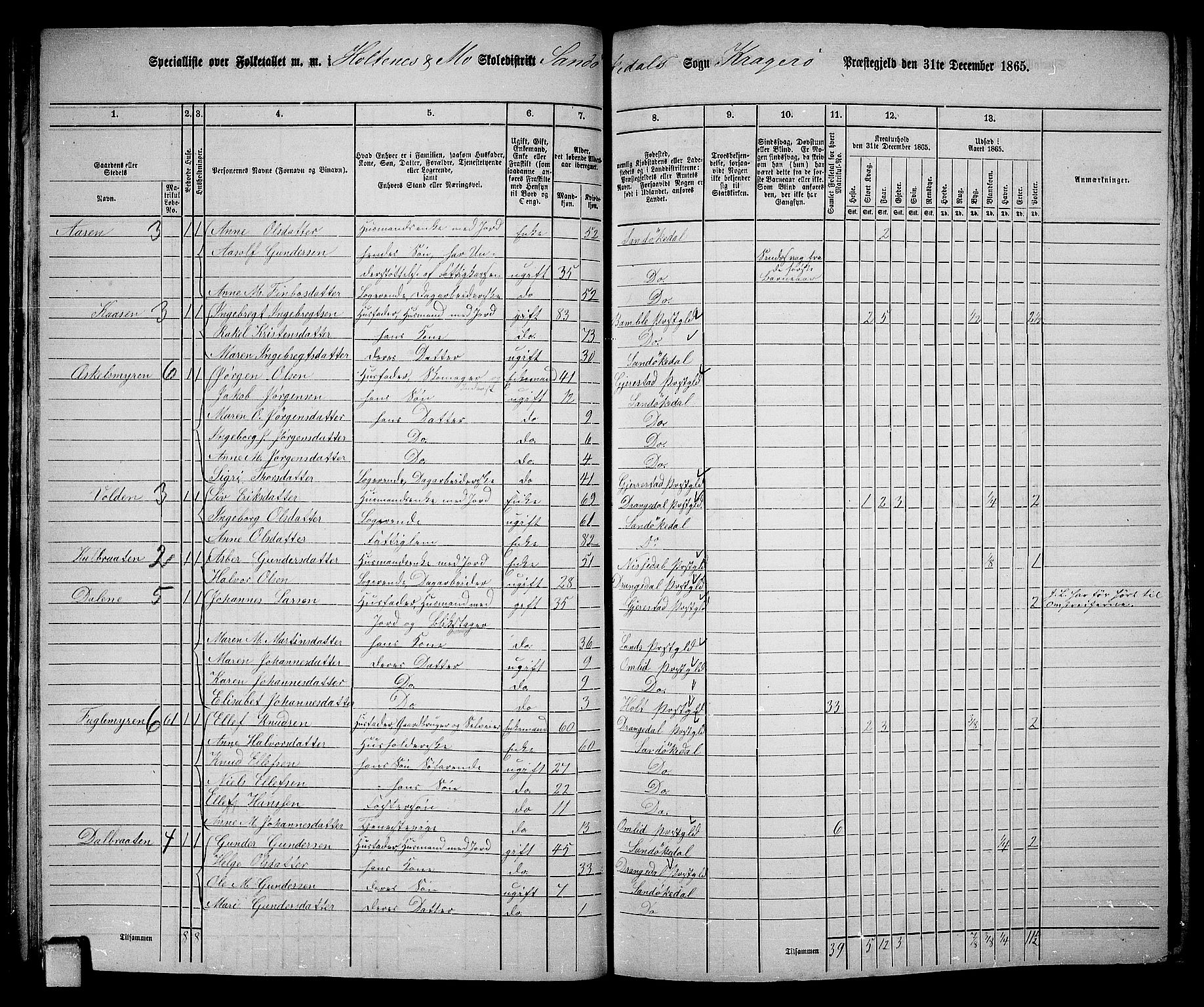 RA, Folketelling 1865 for 0816L Kragerø prestegjeld, Sannidal sokn og Skåtøy sokn, 1865, s. 35