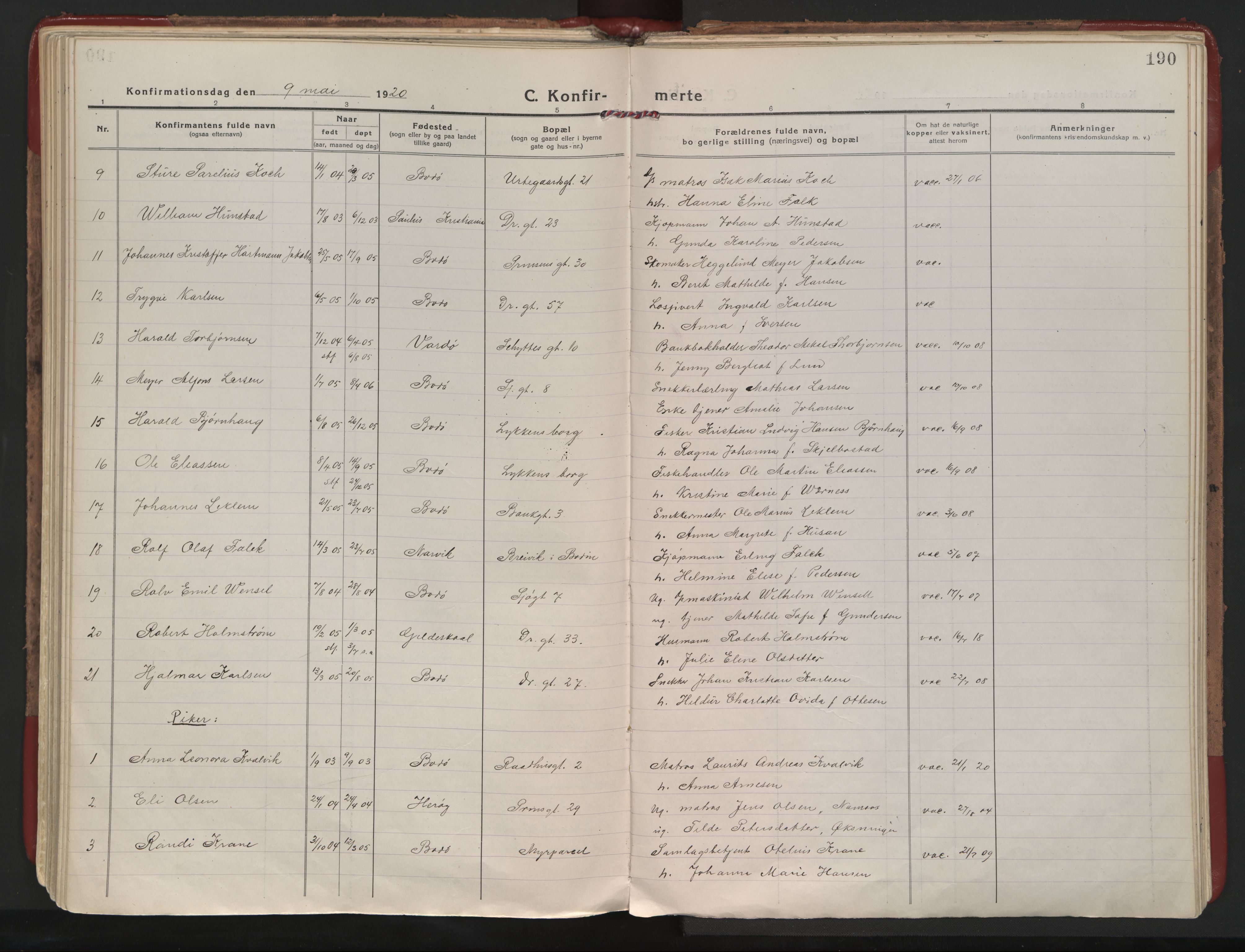 Ministerialprotokoller, klokkerbøker og fødselsregistre - Nordland, AV/SAT-A-1459/801/L0017: Ministerialbok nr. 801A17, 1917-1930, s. 190