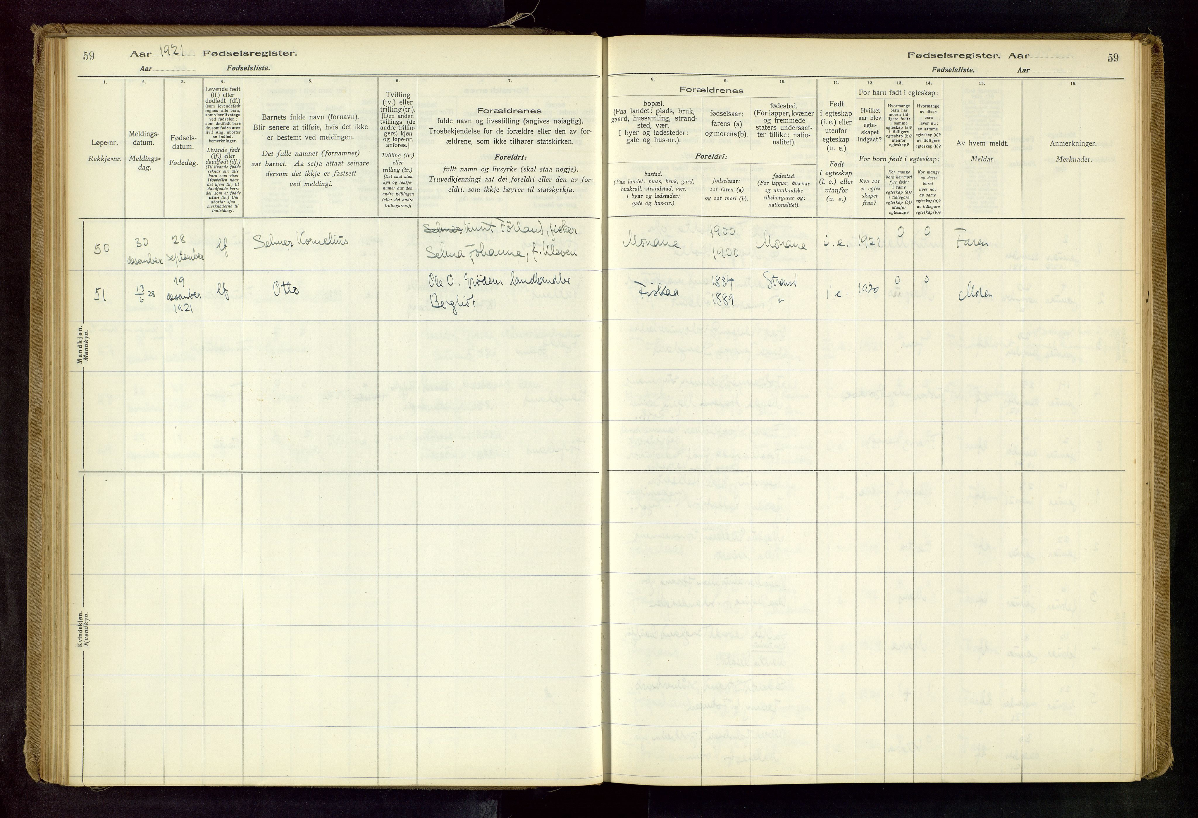 Strand sokneprestkontor, AV/SAST-A-101828/I/Id/L0001: Fødselsregister nr. 1, 1916-1938, s. 59
