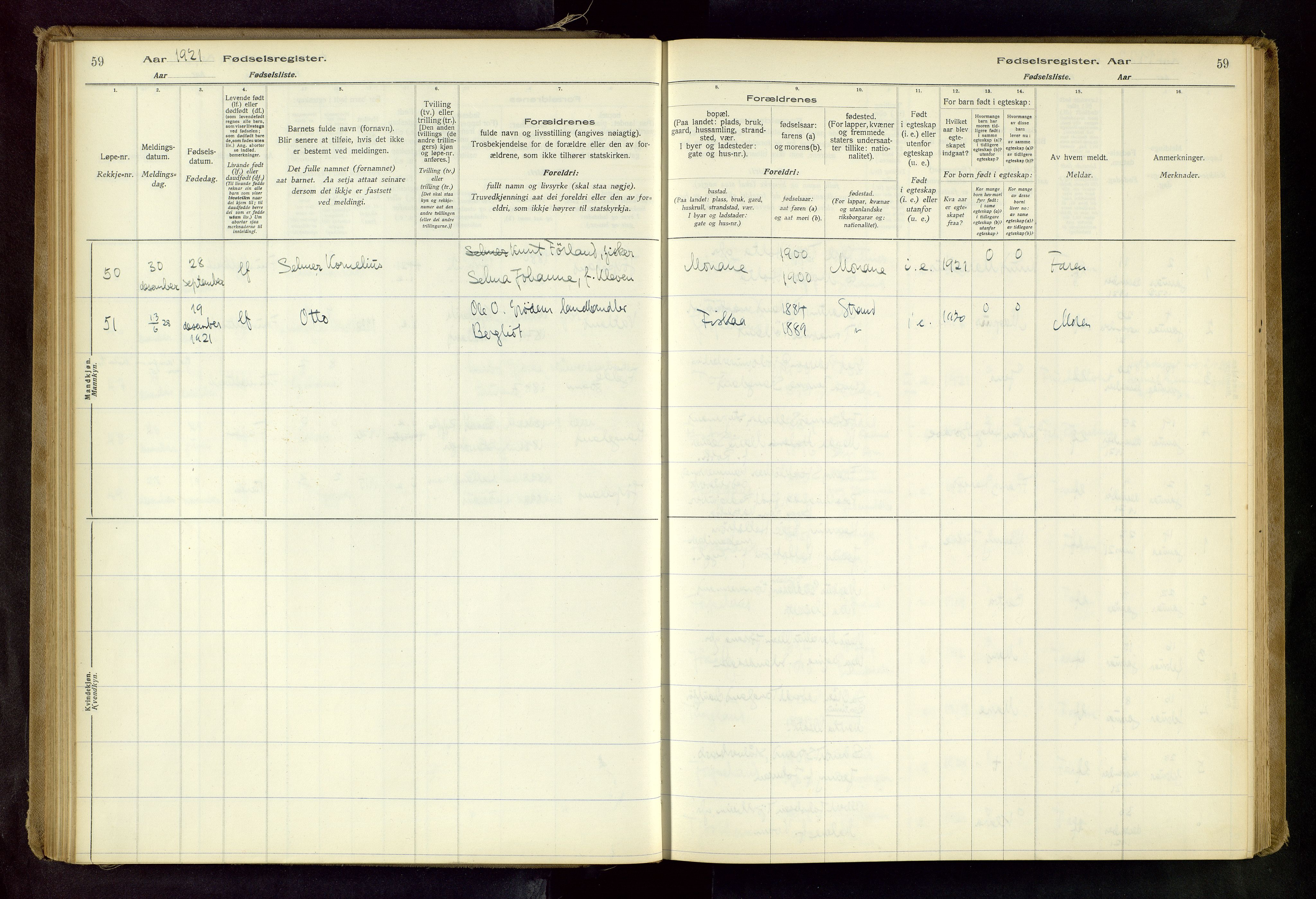 Strand sokneprestkontor, SAST/A-101828/I/Id/L0001: Fødselsregister nr. 1, 1916-1938, s. 59