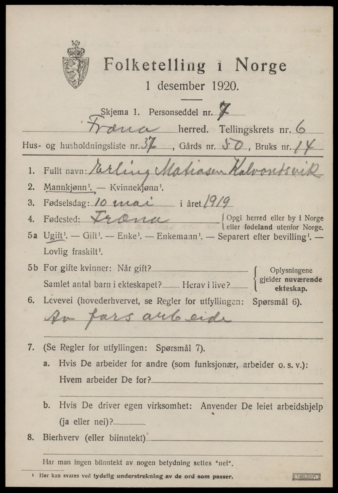 SAT, Folketelling 1920 for 1548 Fræna herred, 1920, s. 4497