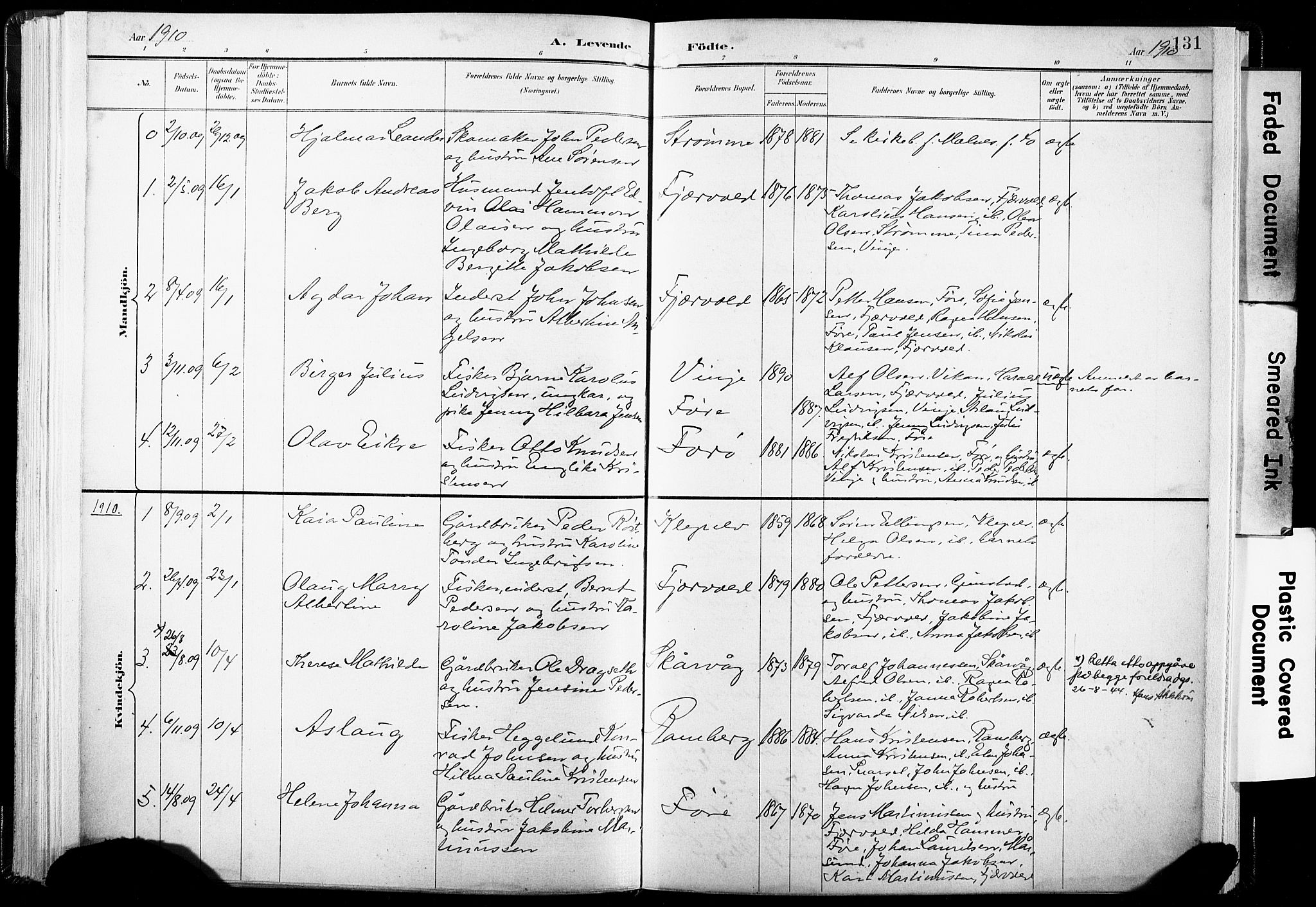 Ministerialprotokoller, klokkerbøker og fødselsregistre - Nordland, SAT/A-1459/891/L1304: Ministerialbok nr. 891A09, 1895-1921, s. 131
