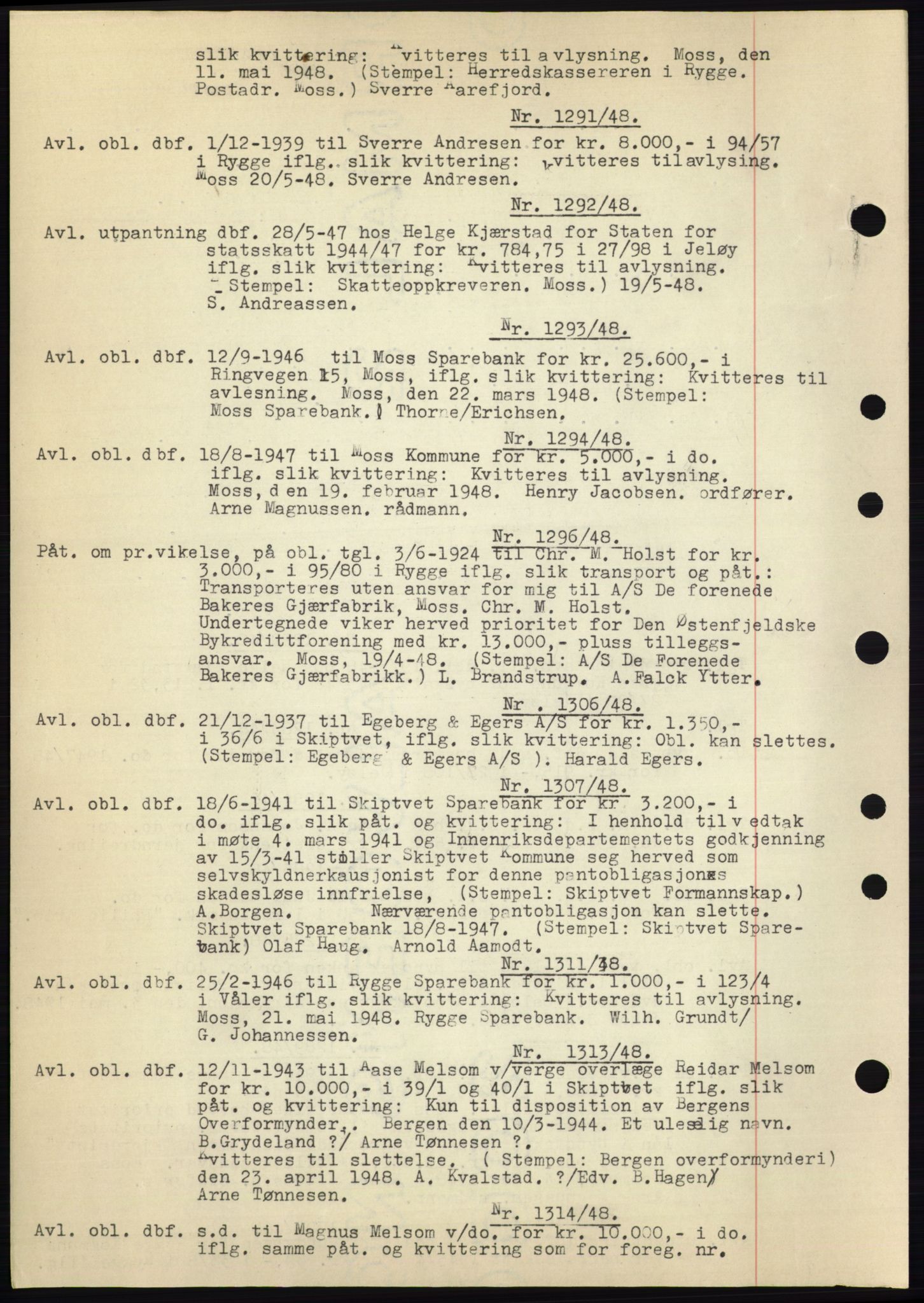 Moss sorenskriveri, SAO/A-10168: Pantebok nr. C10, 1938-1950, Dagboknr: 1291/1948