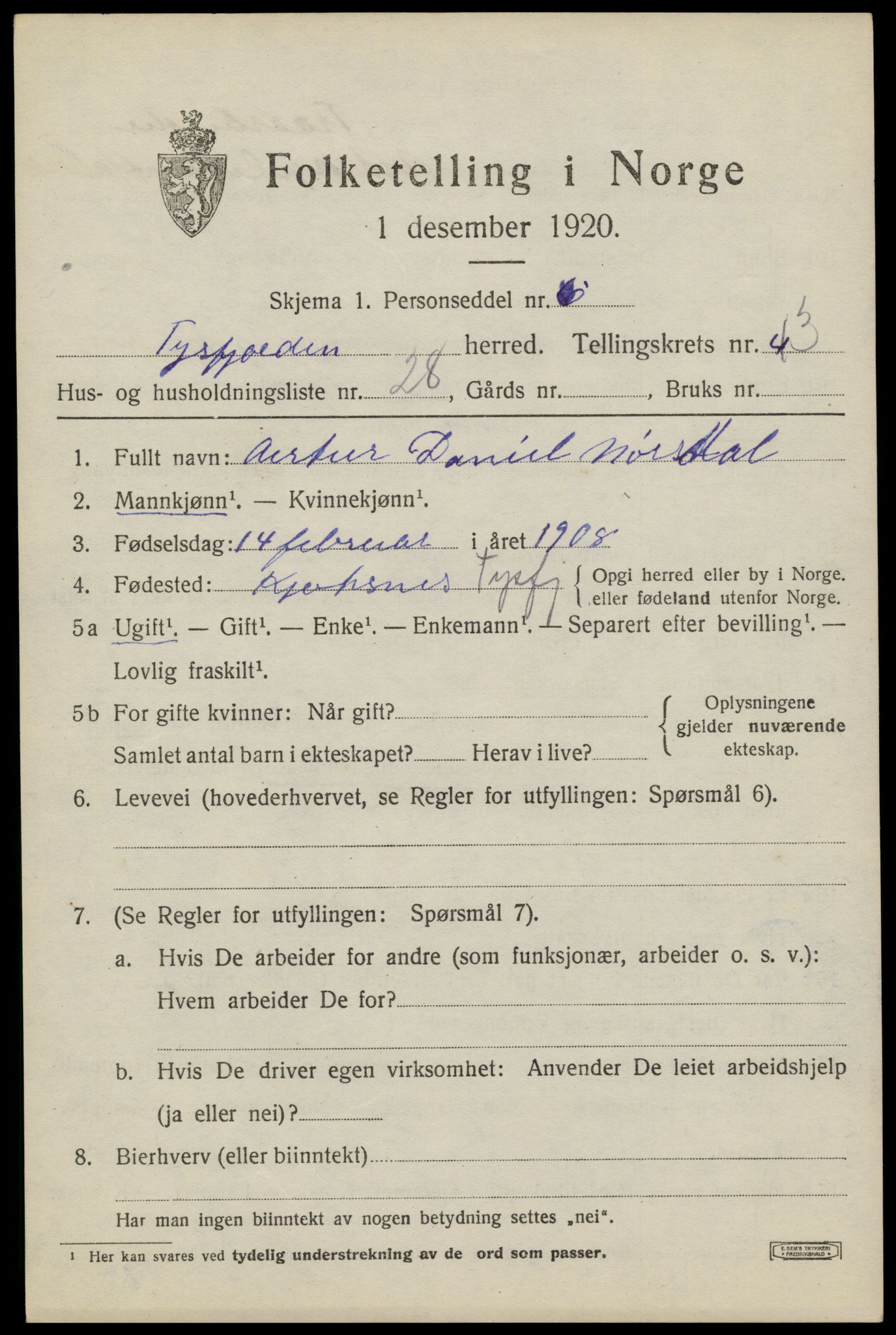 SAT, Folketelling 1920 for 1850 Tysfjord herred, 1920, s. 2623