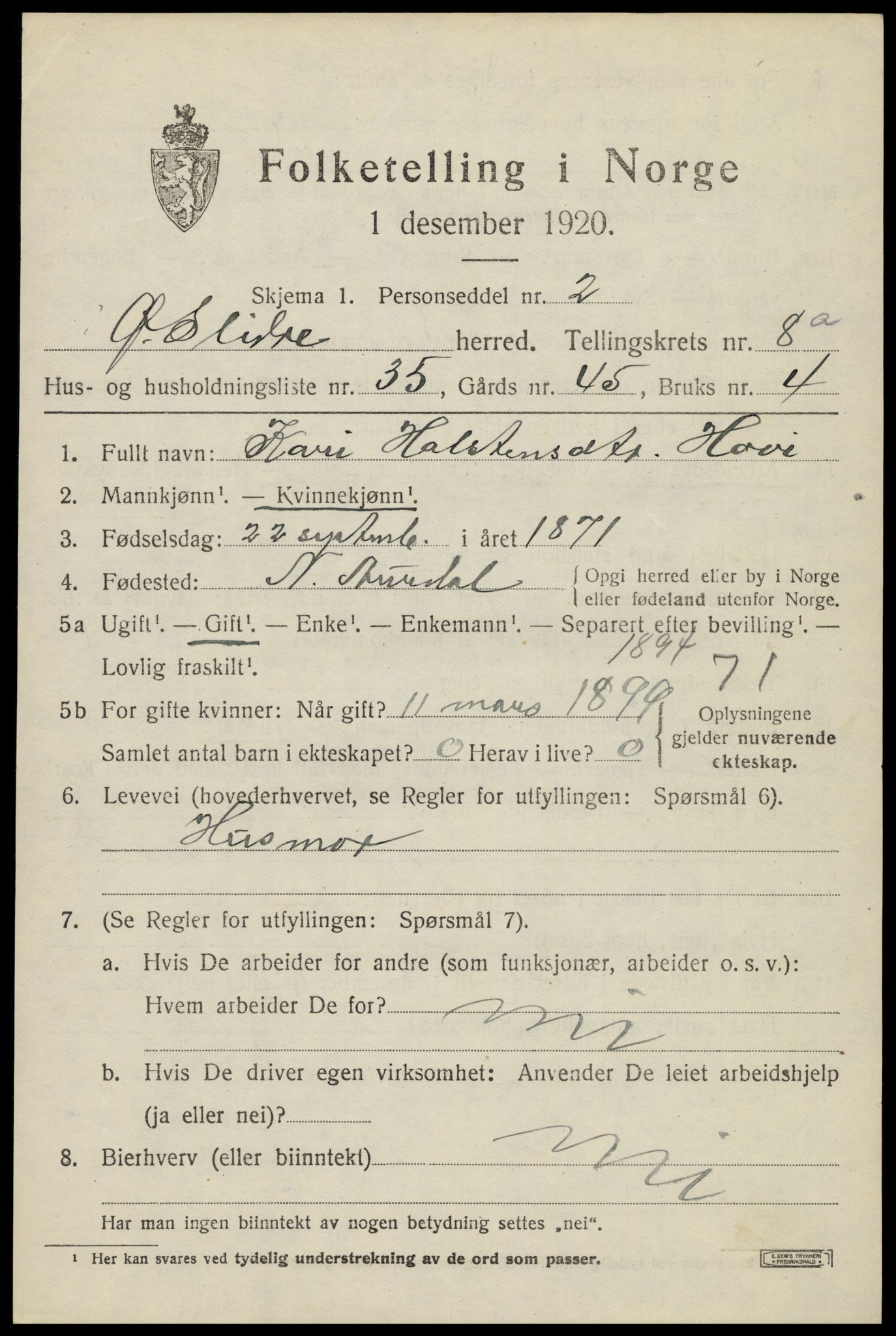 SAH, Folketelling 1920 for 0544 Øystre Slidre herred, 1920, s. 5135
