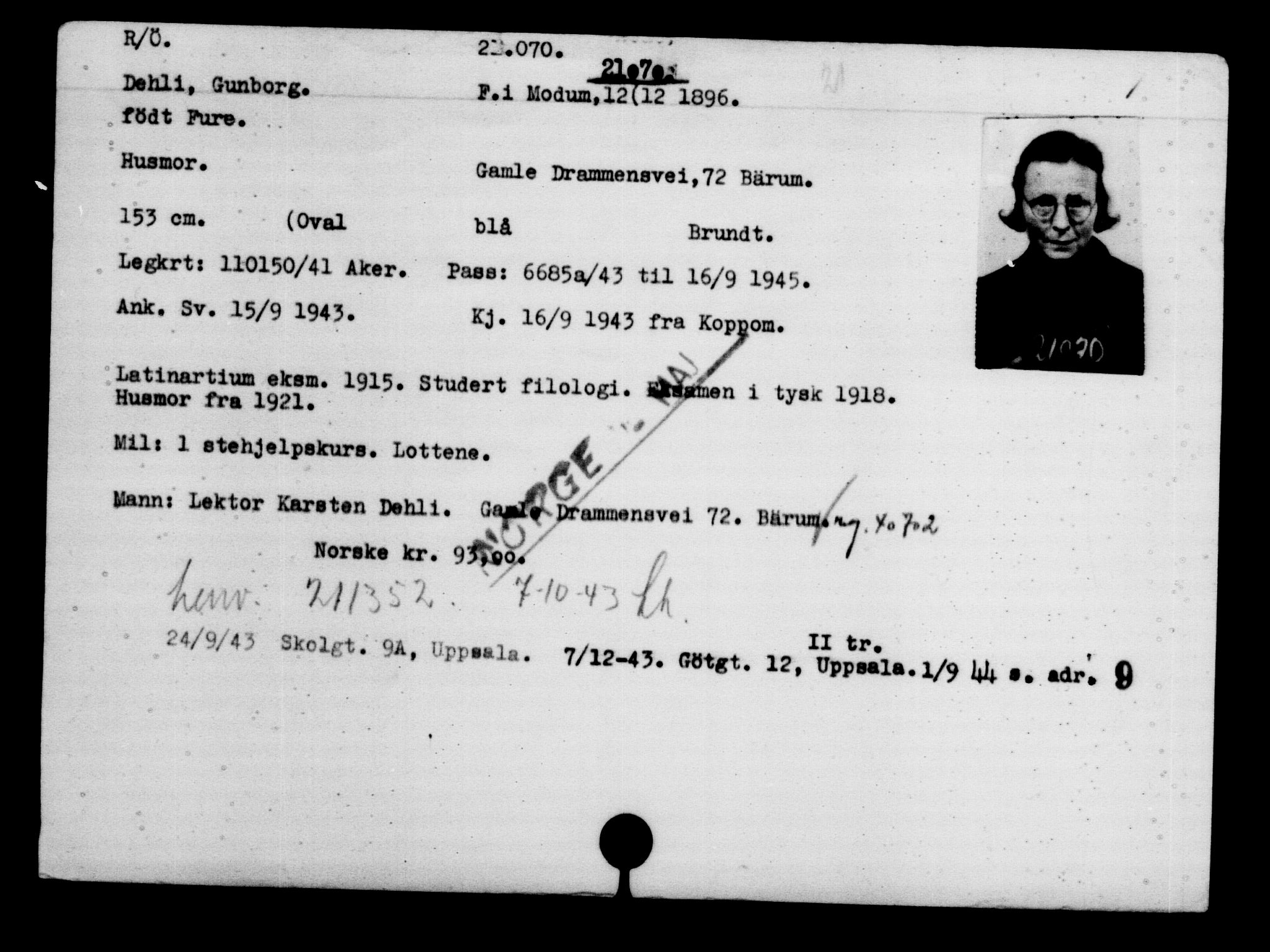 Utenriksstasjonene, Legasjonen i Stockholm, Flyktningkontoret, AV/RA-S-6753/V/Va/L0009: Kjesäterkartoteket, flyktninger med registreringsnr. 18502-22048, 1940-1945, s. 2067
