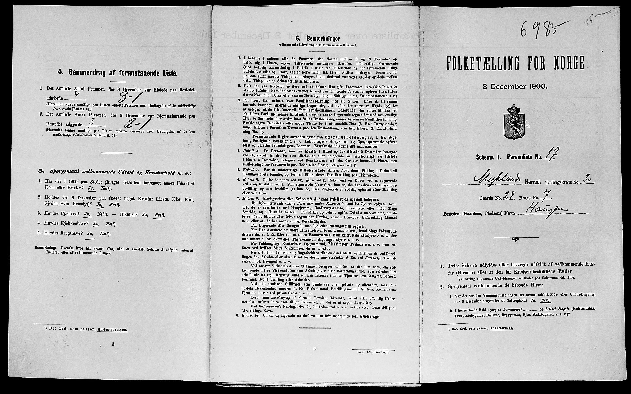 SAK, Folketelling 1900 for 0932 Mykland herred, 1900, s. 194