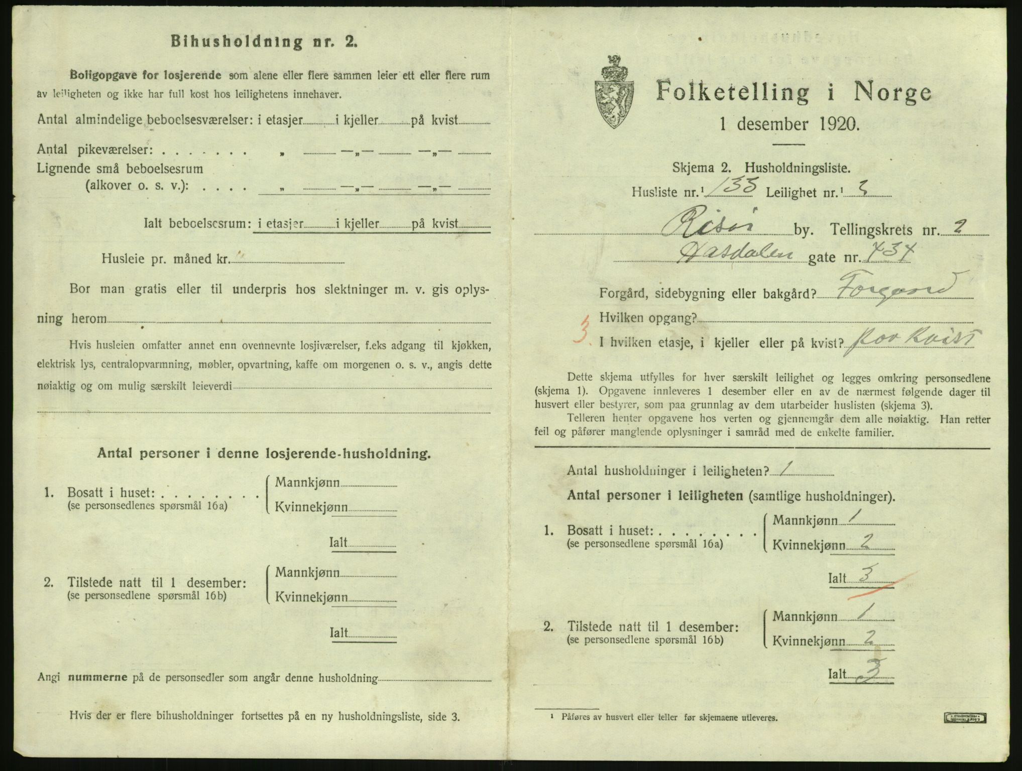 SAK, Folketelling 1920 for 0901 Risør kjøpstad, 1920, s. 2325