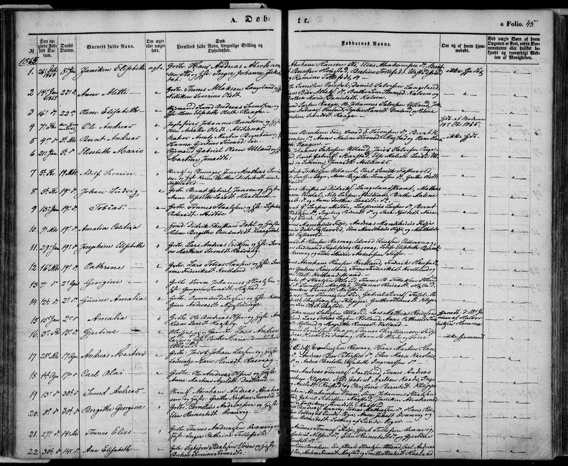 Flekkefjord sokneprestkontor, AV/SAK-1111-0012/F/Fa/Fab/L0004: Ministerialbok nr. A 4, 1850-1875, s. 45