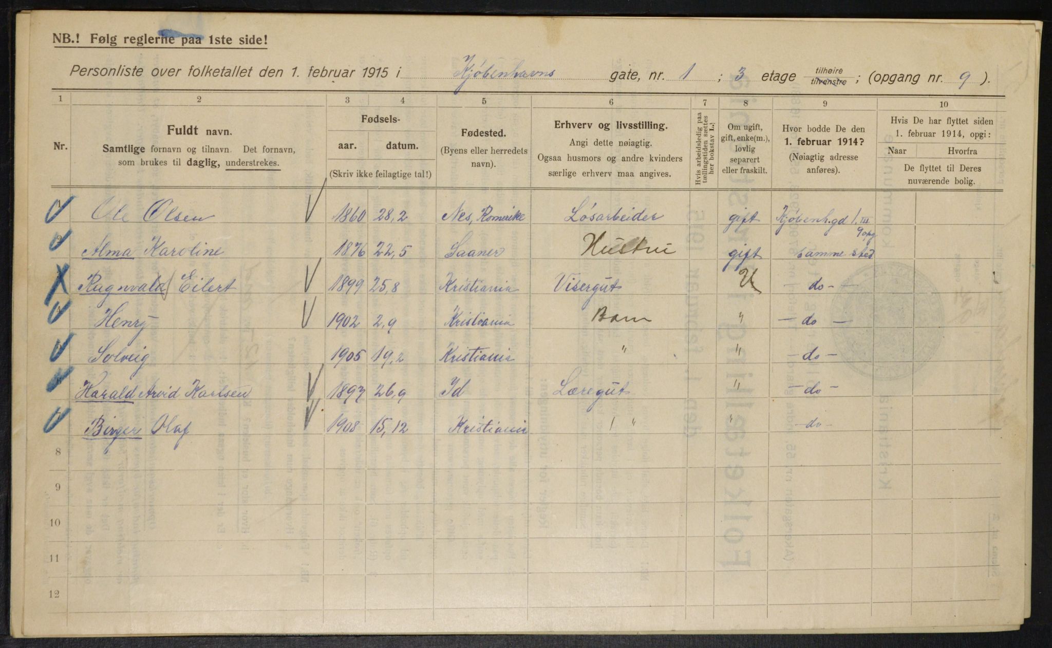 OBA, Kommunal folketelling 1.2.1915 for Kristiania, 1915, s. 54493