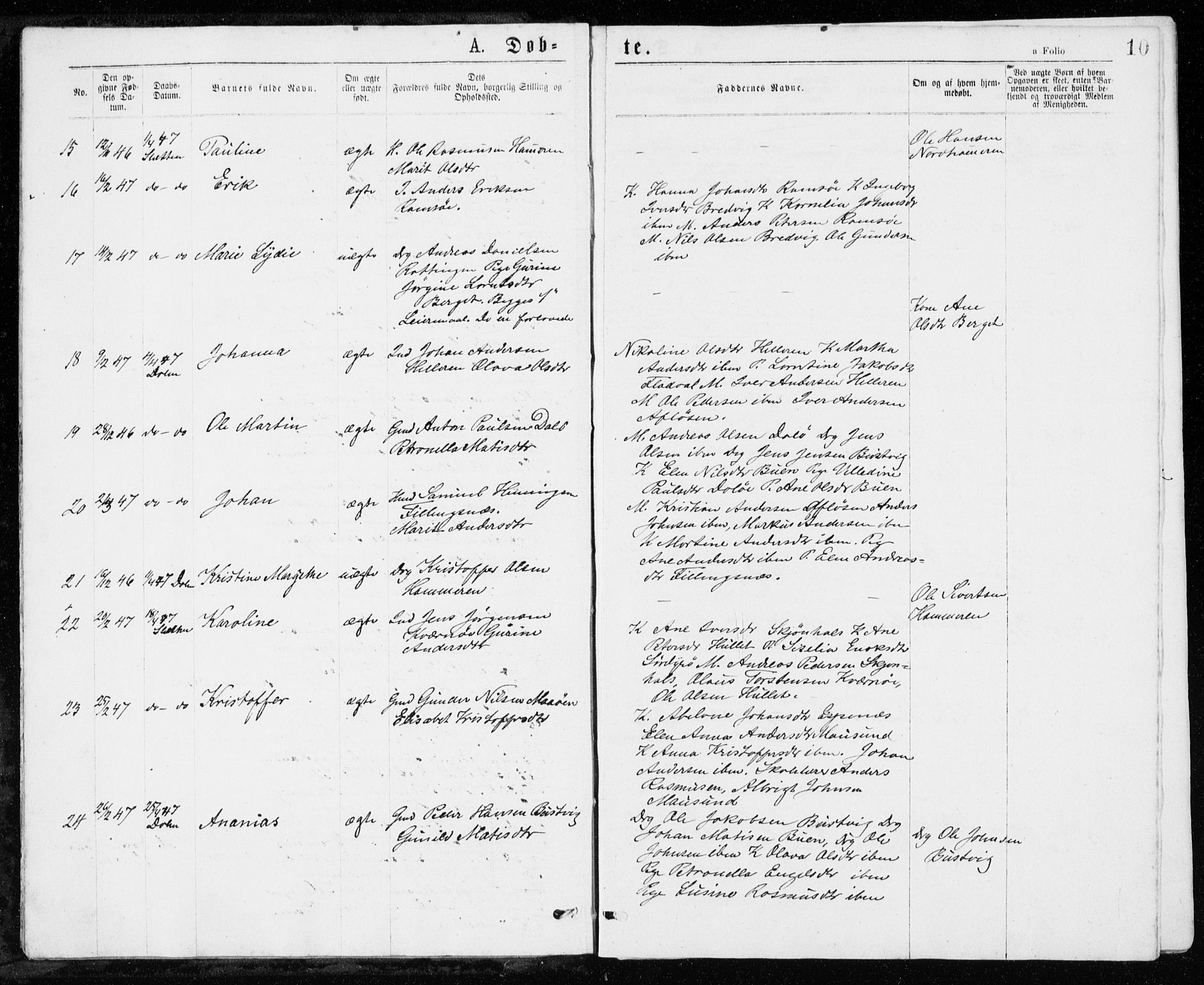 Ministerialprotokoller, klokkerbøker og fødselsregistre - Sør-Trøndelag, SAT/A-1456/640/L0576: Ministerialbok nr. 640A01, 1846-1876, s. 10
