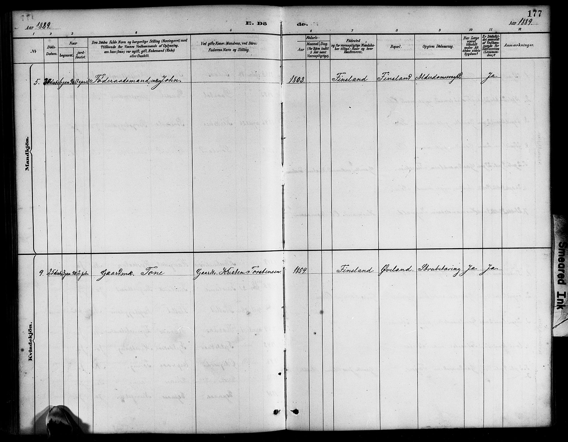 Bjelland sokneprestkontor, AV/SAK-1111-0005/F/Fb/Fbb/L0005: Klokkerbok nr. B 5, 1887-1918, s. 177