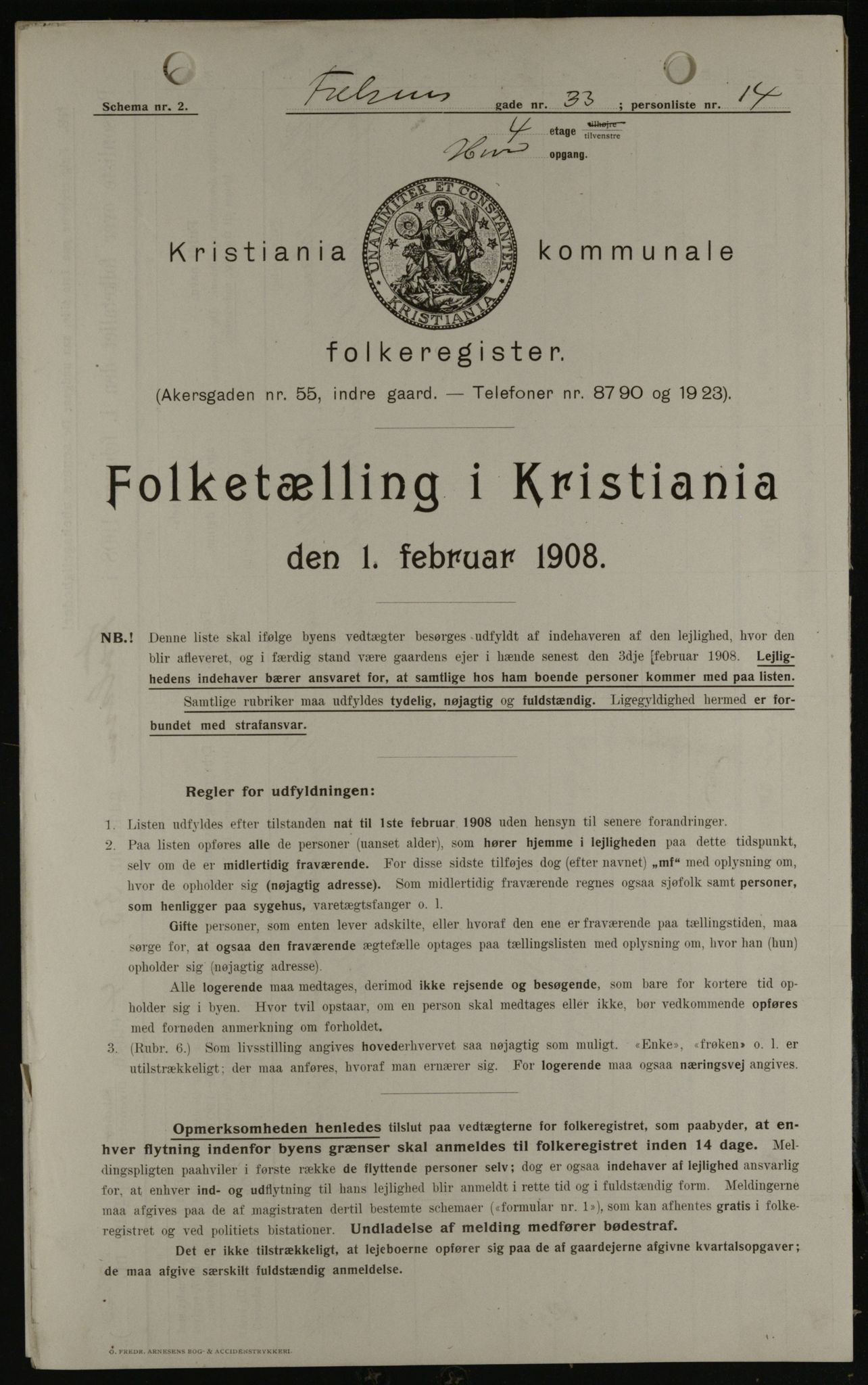 OBA, Kommunal folketelling 1.2.1908 for Kristiania kjøpstad, 1908, s. 21443