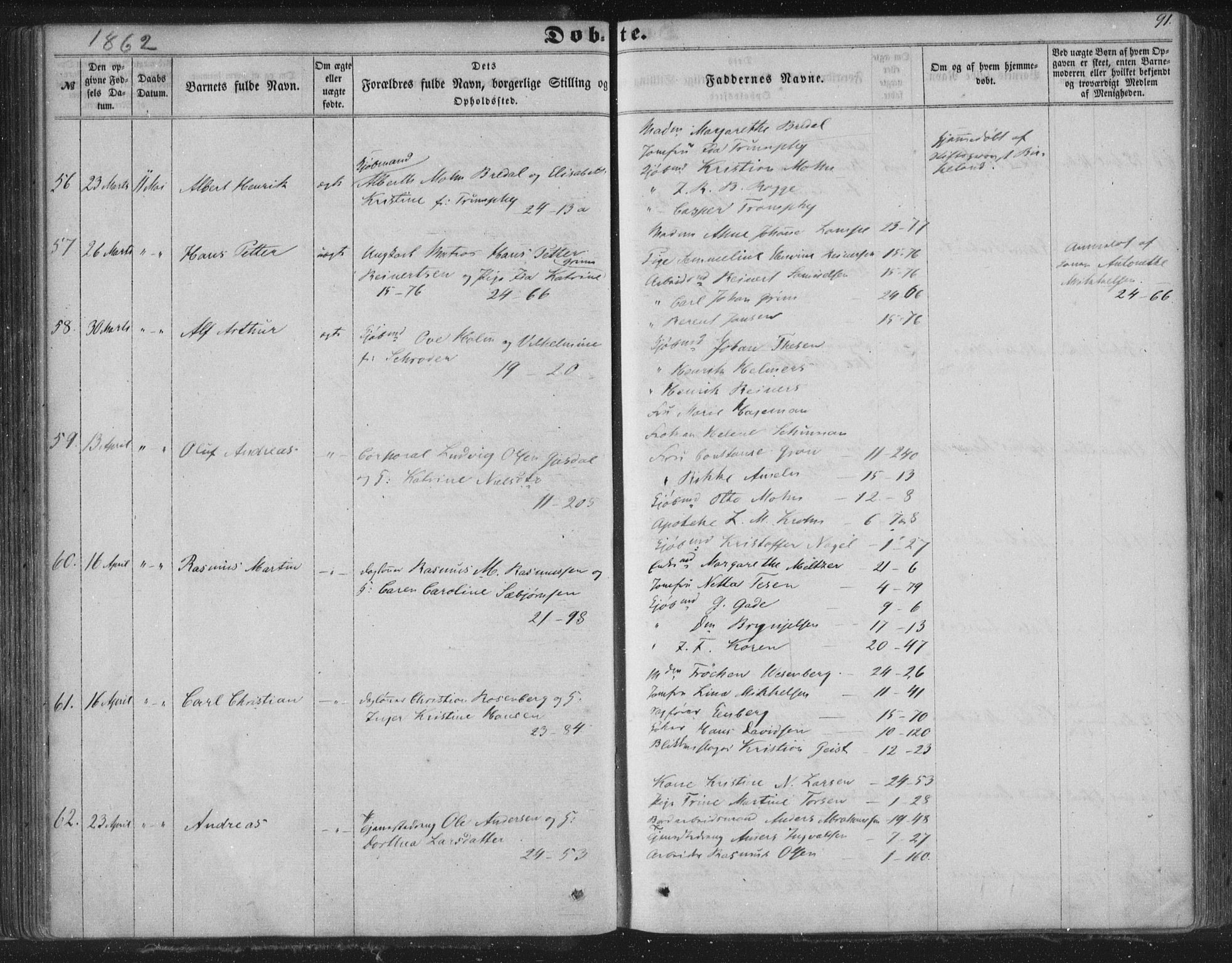 Korskirken sokneprestembete, AV/SAB-A-76101/H/Haa/L0018: Ministerialbok nr. B 4, 1857-1866, s. 91