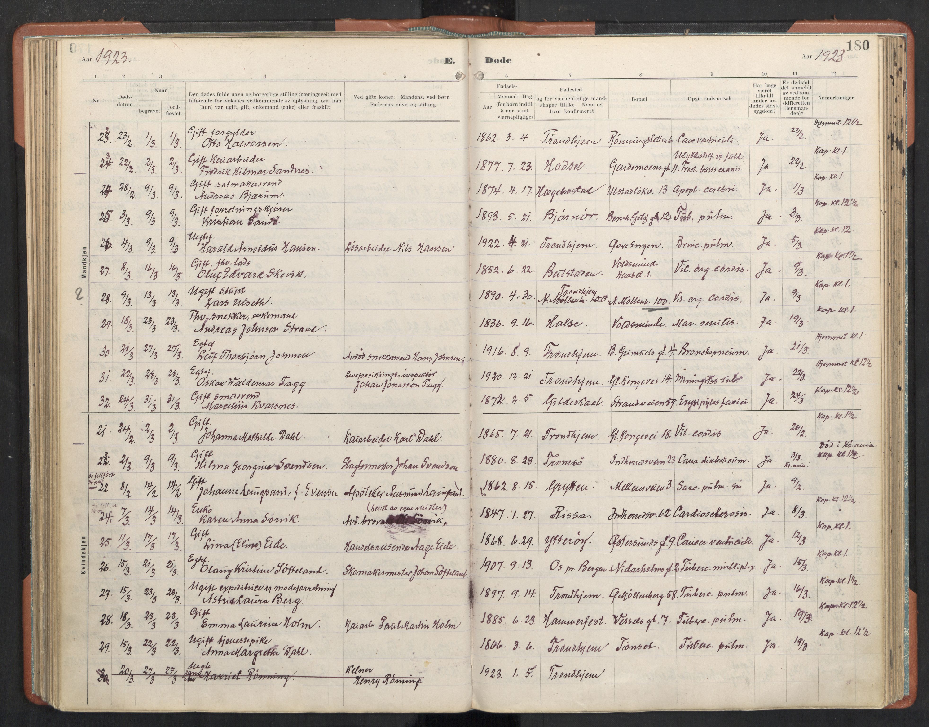Ministerialprotokoller, klokkerbøker og fødselsregistre - Sør-Trøndelag, SAT/A-1456/605/L0245: Ministerialbok nr. 605A07, 1916-1938, s. 180
