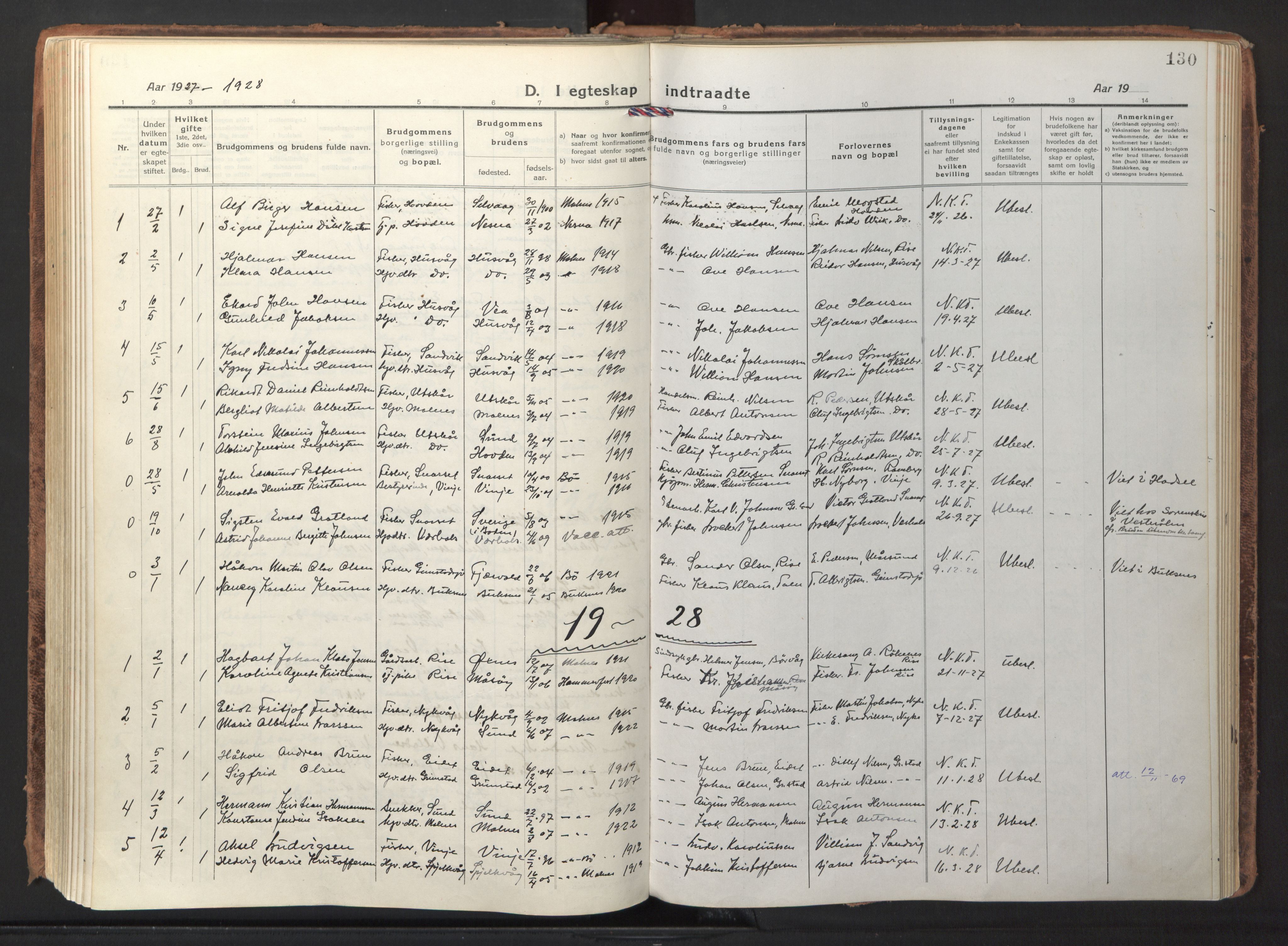 Ministerialprotokoller, klokkerbøker og fødselsregistre - Nordland, AV/SAT-A-1459/892/L1323: Ministerialbok nr. 892A04, 1917-1934, s. 130