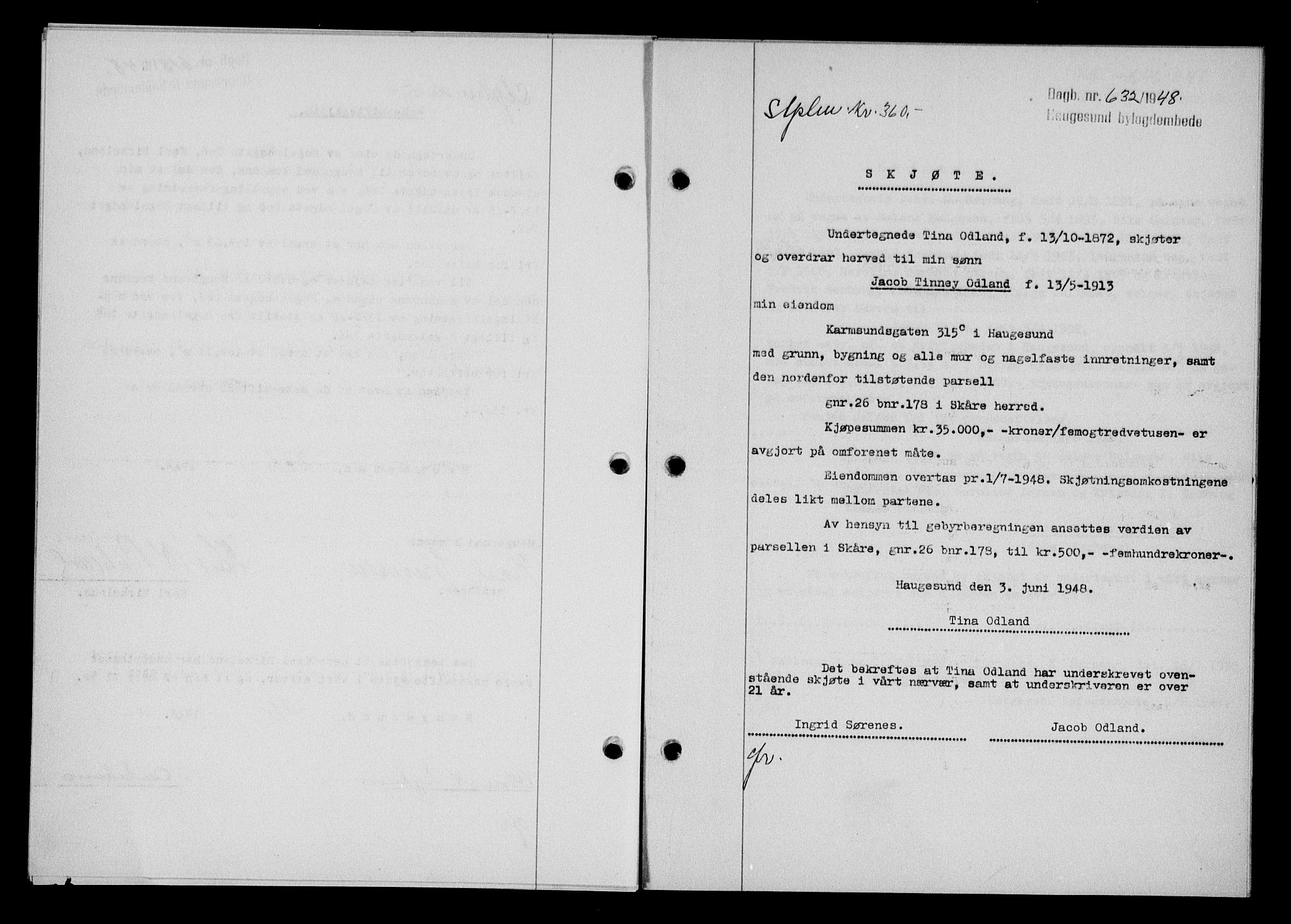 Haugesund tingrett, SAST/A-101415/01/II/IIC/L0063: Pantebok nr. A 4, 1946-1948, Dagboknr: 632/1948