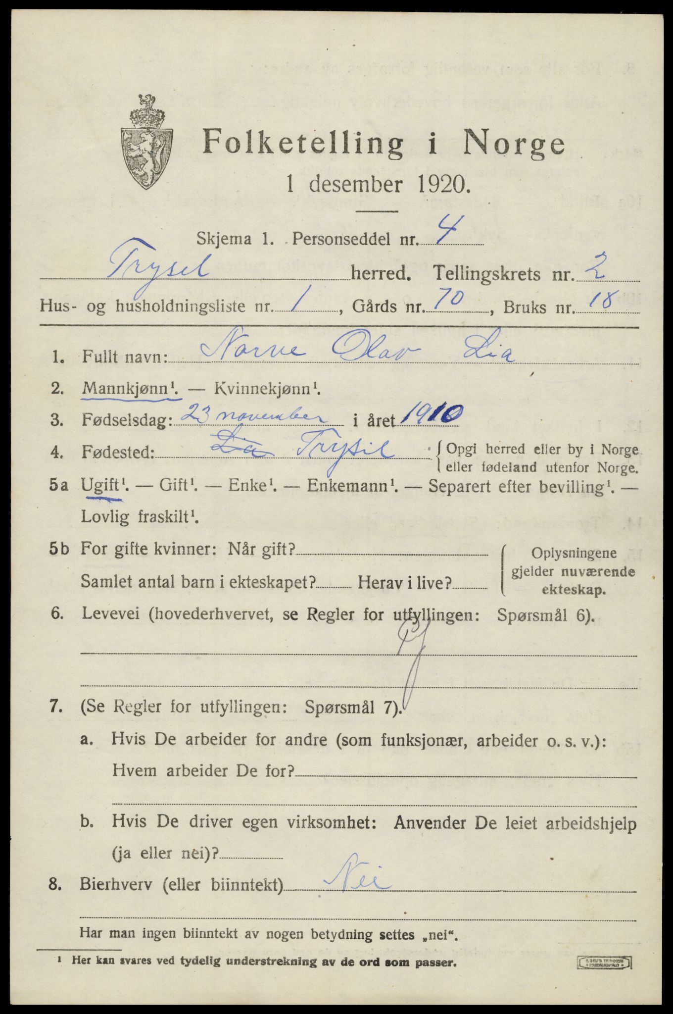 SAH, Folketelling 1920 for 0428 Trysil herred, 1920, s. 3095
