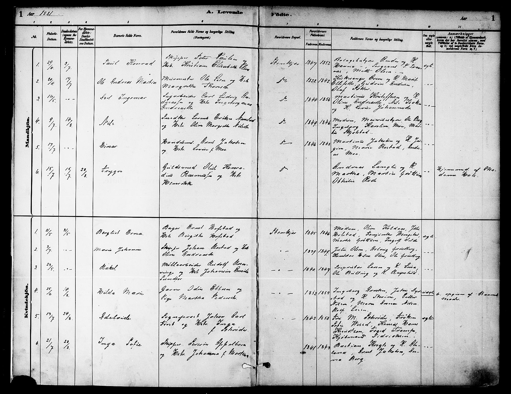 Ministerialprotokoller, klokkerbøker og fødselsregistre - Nord-Trøndelag, SAT/A-1458/739/L0371: Ministerialbok nr. 739A03, 1881-1895, s. 1