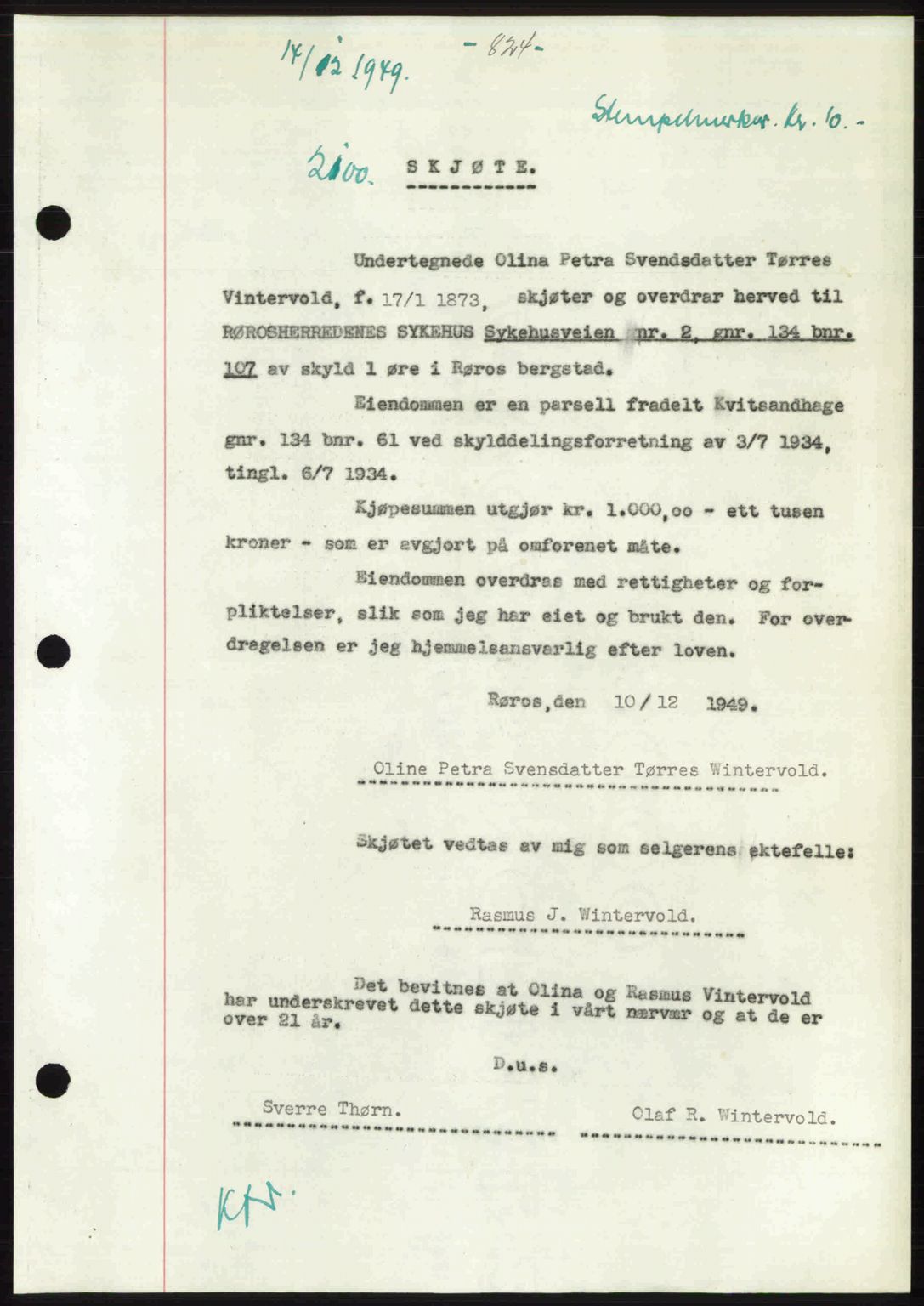 Gauldal sorenskriveri, SAT/A-0014/1/2/2C: Pantebok nr. A9, 1949-1950, Dagboknr: 2100/1949