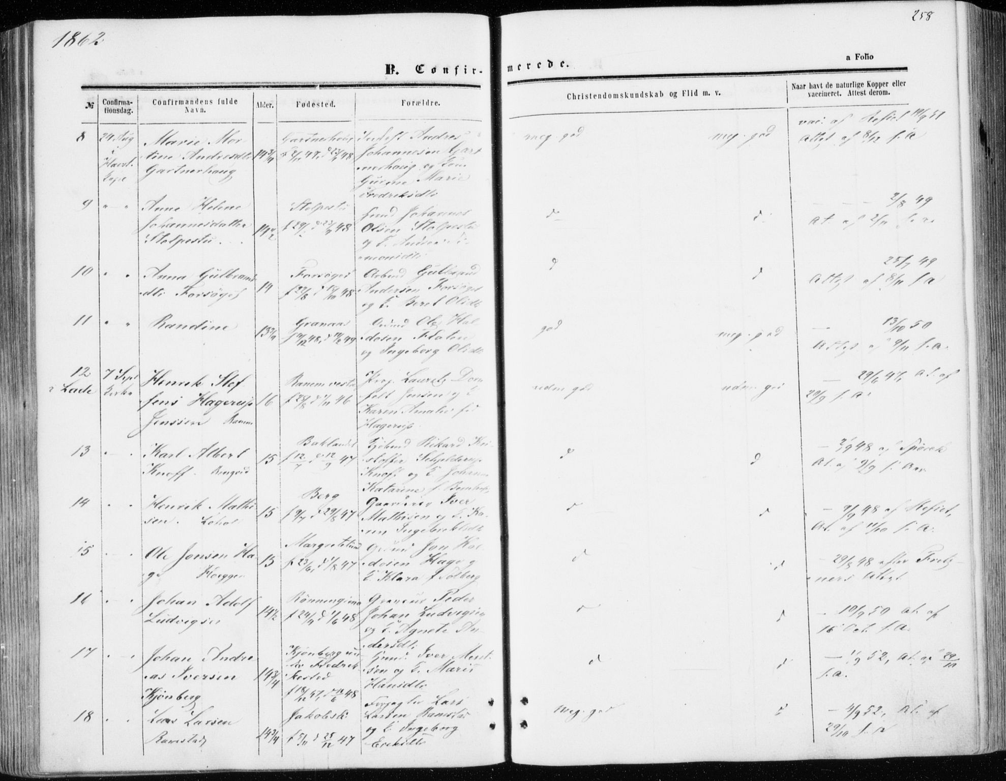 Ministerialprotokoller, klokkerbøker og fødselsregistre - Sør-Trøndelag, SAT/A-1456/606/L0292: Ministerialbok nr. 606A07, 1856-1865, s. 258