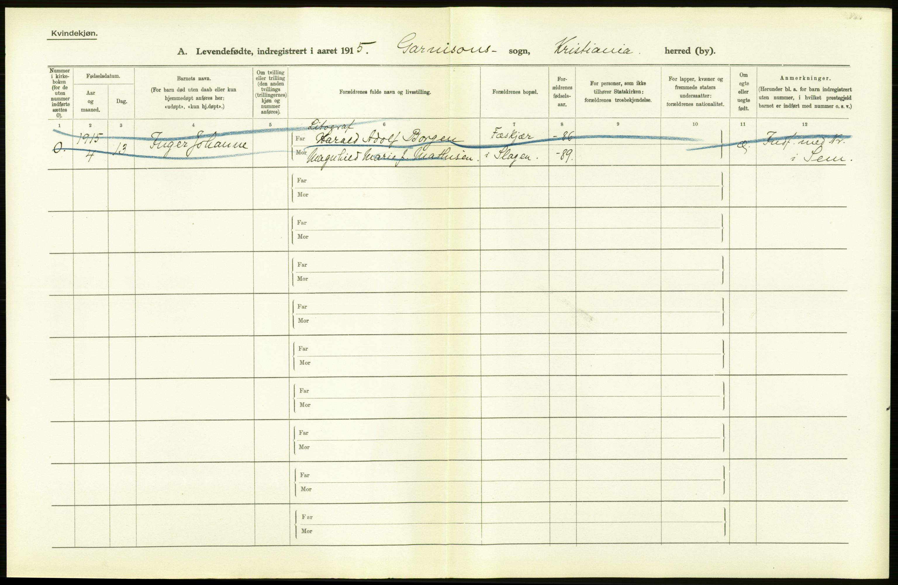 Statistisk sentralbyrå, Sosiodemografiske emner, Befolkning, AV/RA-S-2228/D/Df/Dfb/Dfbe/L0006: Kristiania: Levendefødte menn og kvinner., 1915, s. 600