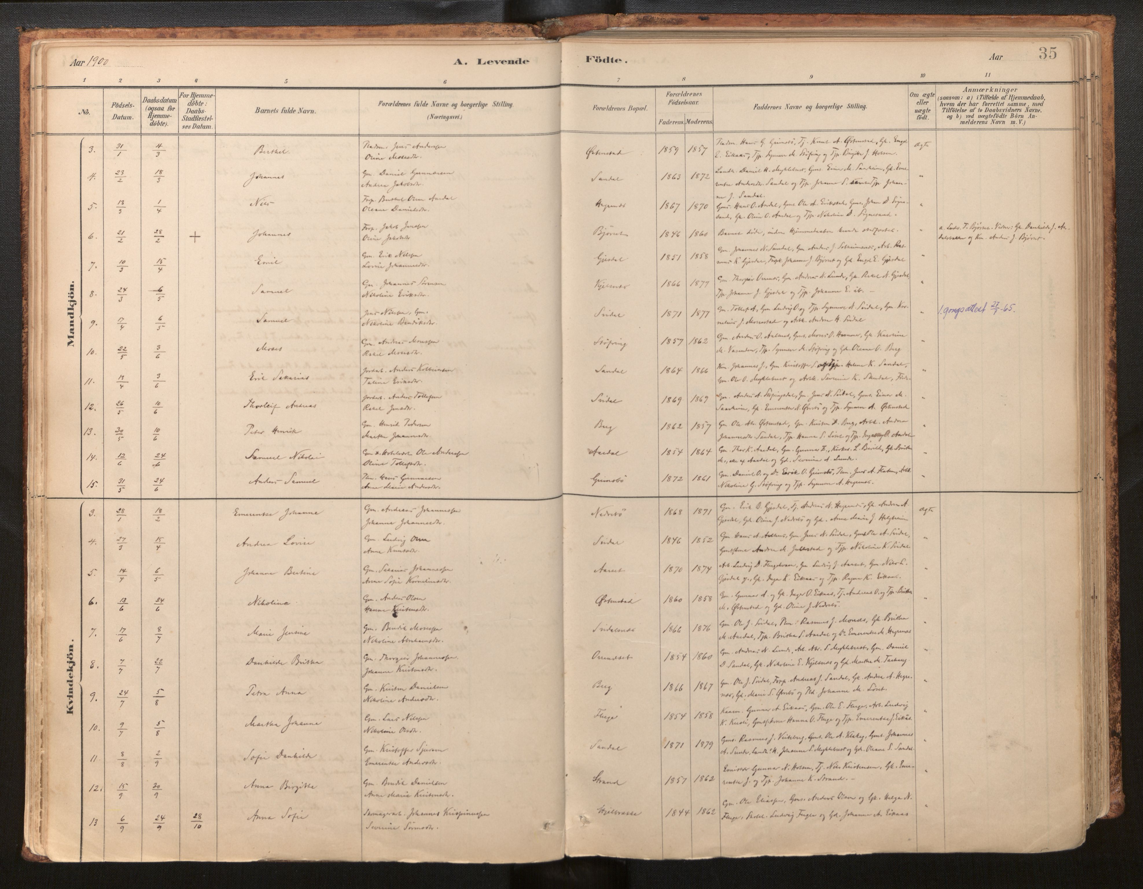 Jølster sokneprestembete, AV/SAB-A-80701/H/Haa/Haab/L0001: Ministerialbok nr. B 1, 1882-1930, s. 35