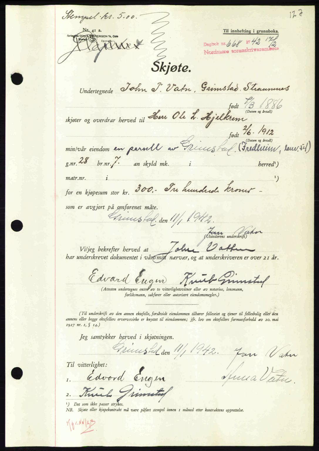 Nordmøre sorenskriveri, AV/SAT-A-4132/1/2/2Ca: Pantebok nr. A92, 1942-1942, Dagboknr: 668/1942