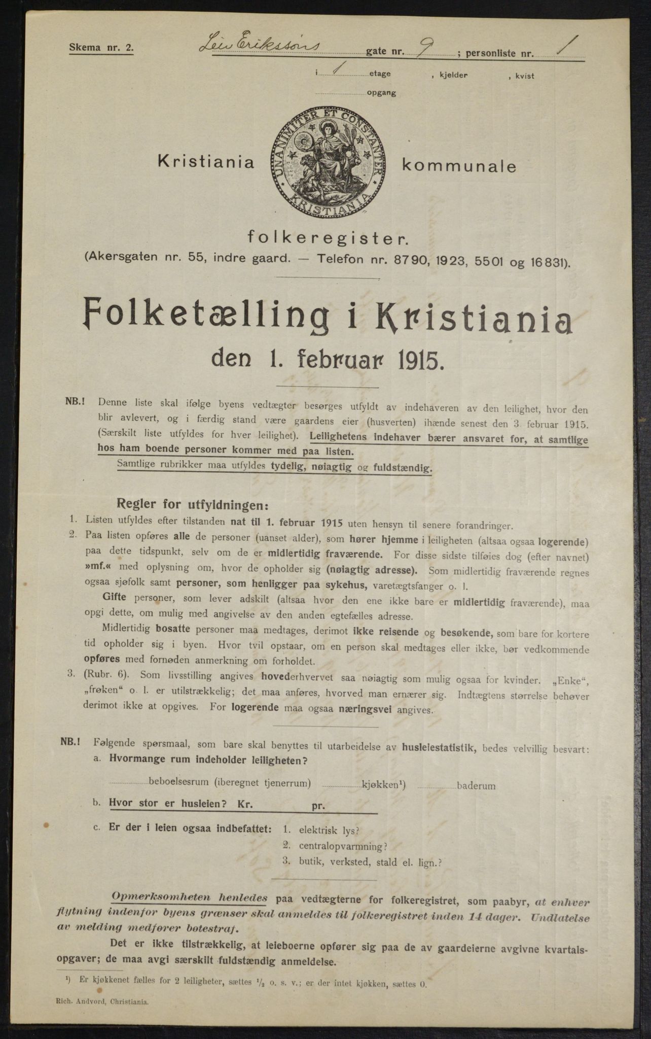 OBA, Kommunal folketelling 1.2.1915 for Kristiania, 1915, s. 56994