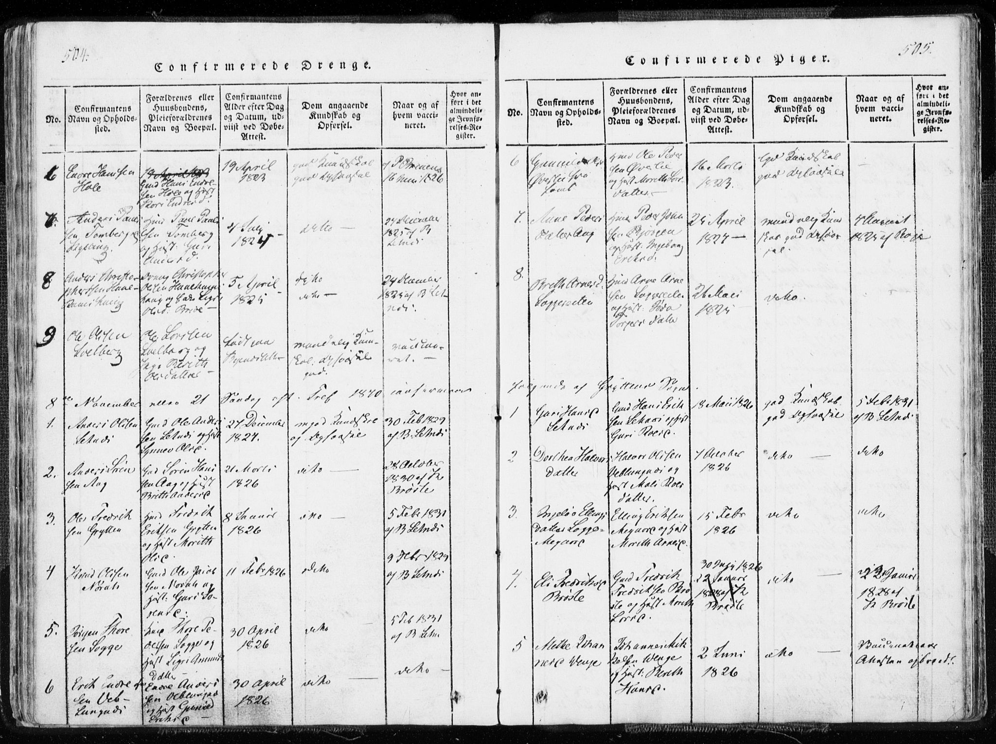 Ministerialprotokoller, klokkerbøker og fødselsregistre - Møre og Romsdal, SAT/A-1454/544/L0571: Ministerialbok nr. 544A04, 1818-1853, s. 504-505