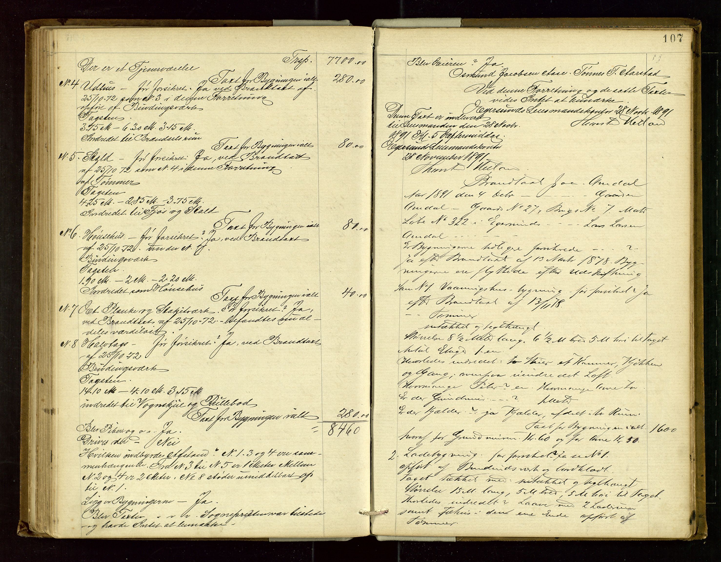 Eigersund lensmannskontor, SAST/A-100171/Goa/L0003: "Brandtaxations-protokol", 1876-1893, s. 106b-107a