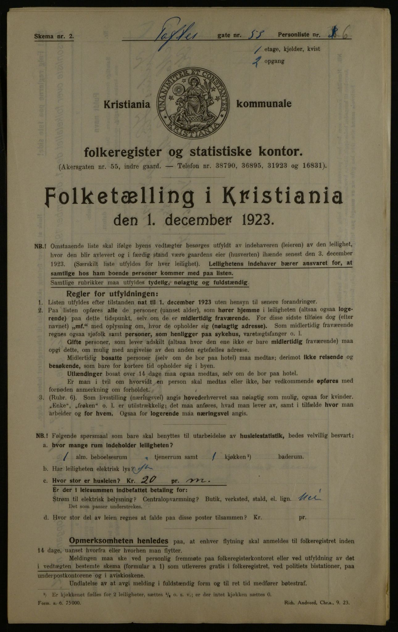 OBA, Kommunal folketelling 1.12.1923 for Kristiania, 1923, s. 124525