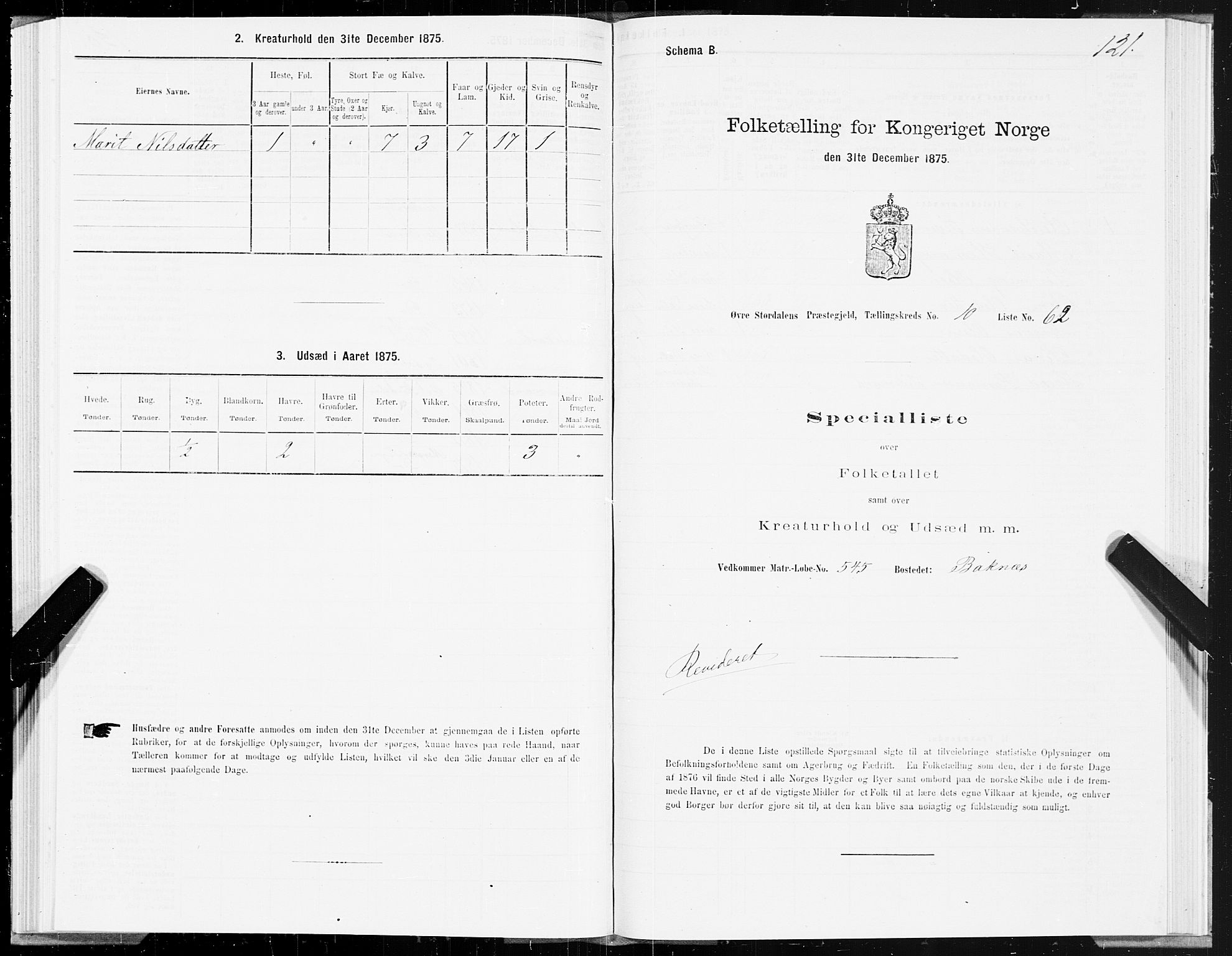 SAT, Folketelling 1875 for 1711P Øvre Stjørdal prestegjeld, 1875, s. 6121