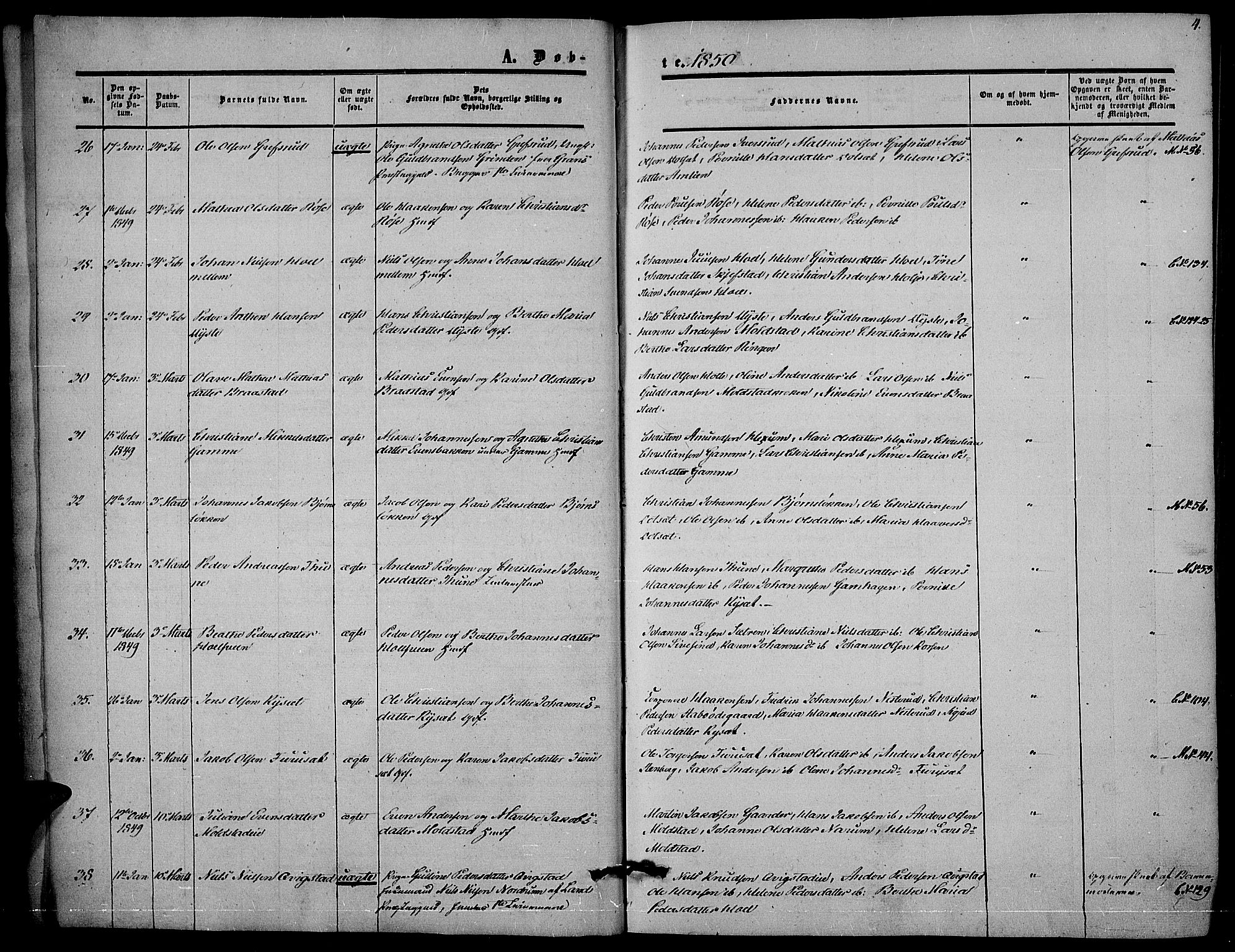 Vestre Toten prestekontor, SAH/PREST-108/H/Ha/Haa/L0005: Ministerialbok nr. 5, 1850-1855, s. 4
