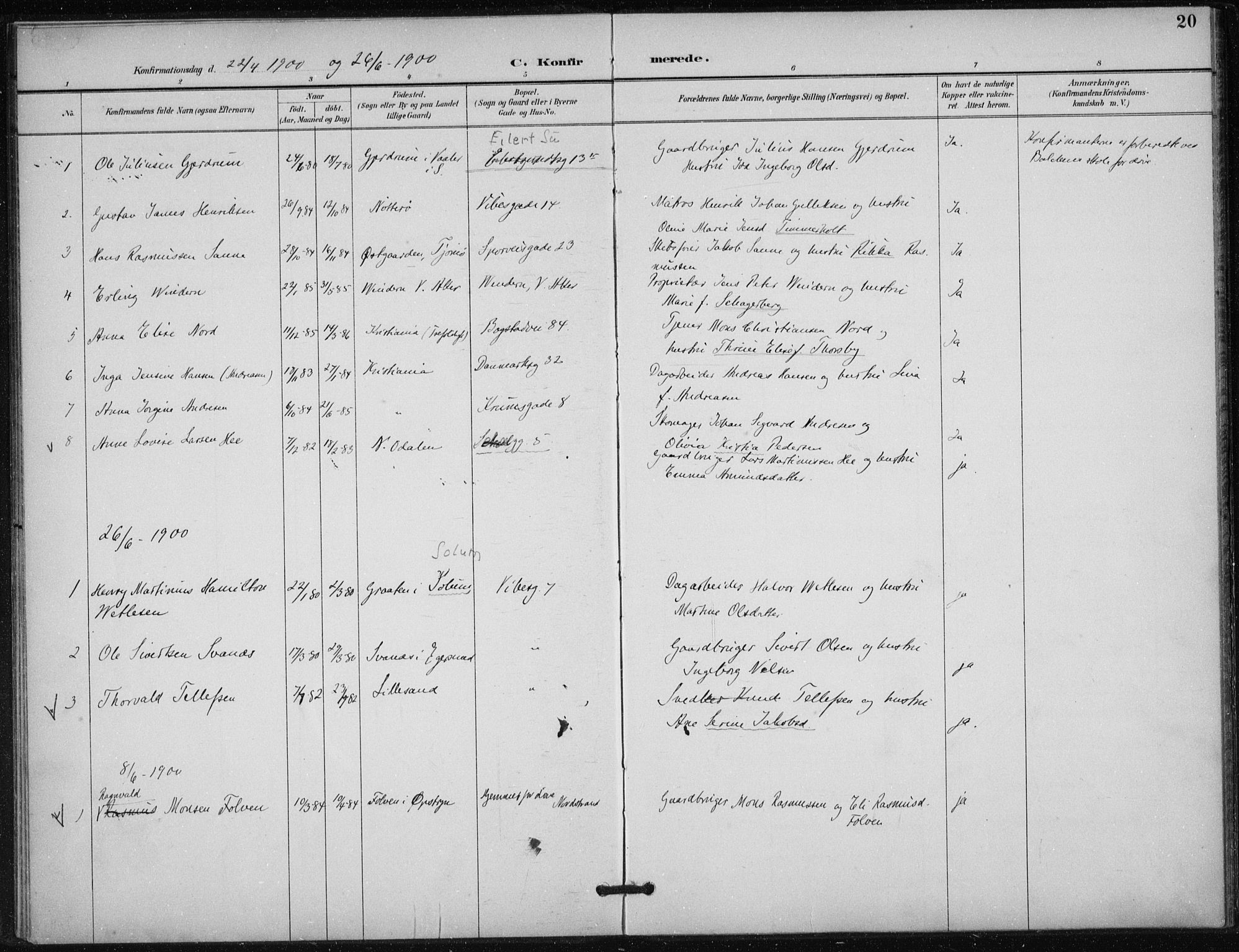 Døves menighet Oslo prestekontor kirkebøker, AV/SAO-A-11064/F/L0001: Ministerialbok nr. 1, 1895-1919, s. 20