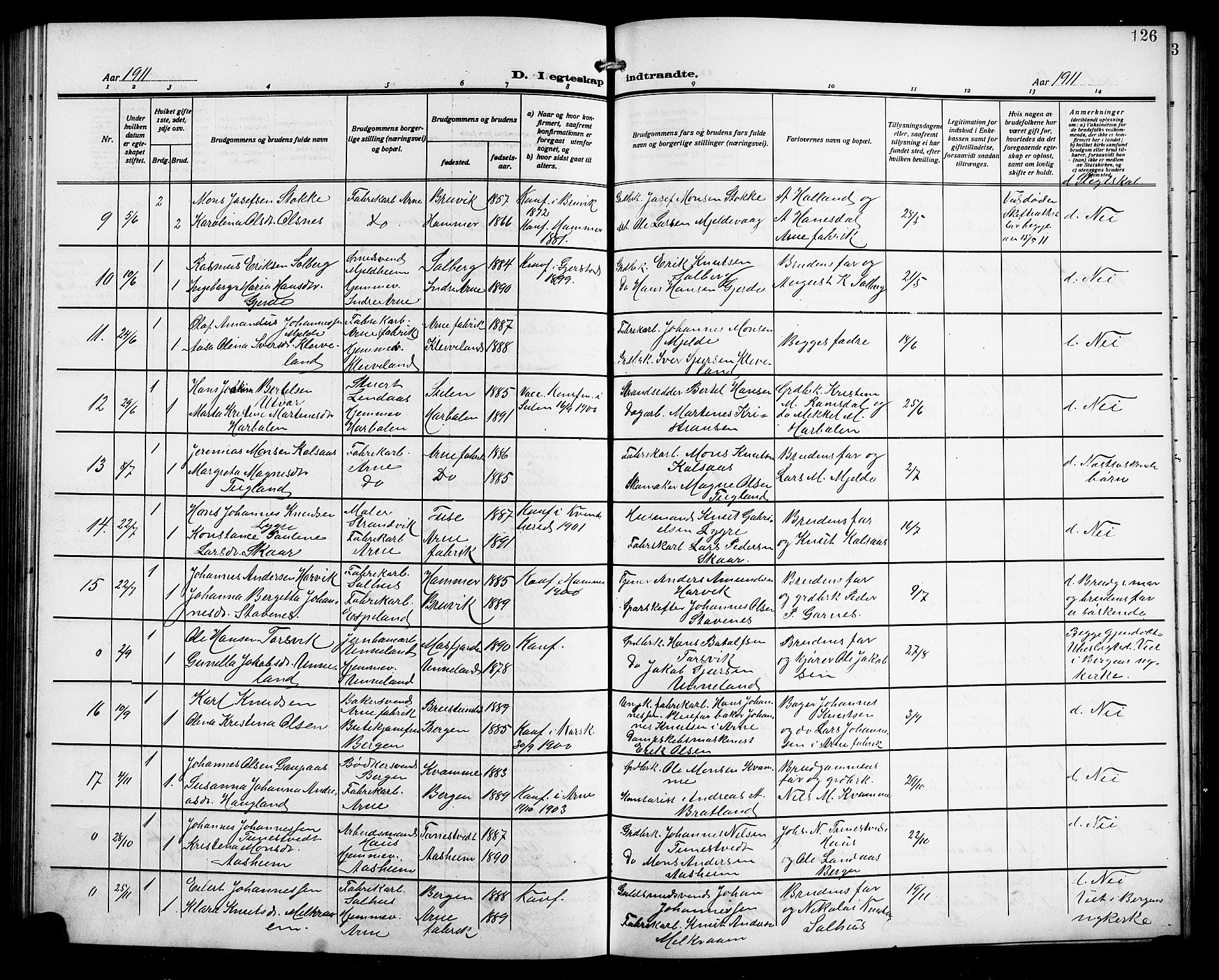 Arna sokneprestembete, AV/SAB-A-74001/H/Ha/Hab: Klokkerbok nr. A 5, 1911-1921, s. 126
