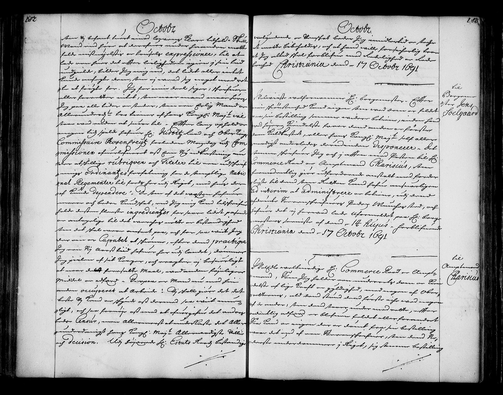 Stattholderembetet 1572-1771, AV/RA-EA-2870/Bc/L0004: Visestattholder Just Høeghs kopibok, 1691, s. 182-183