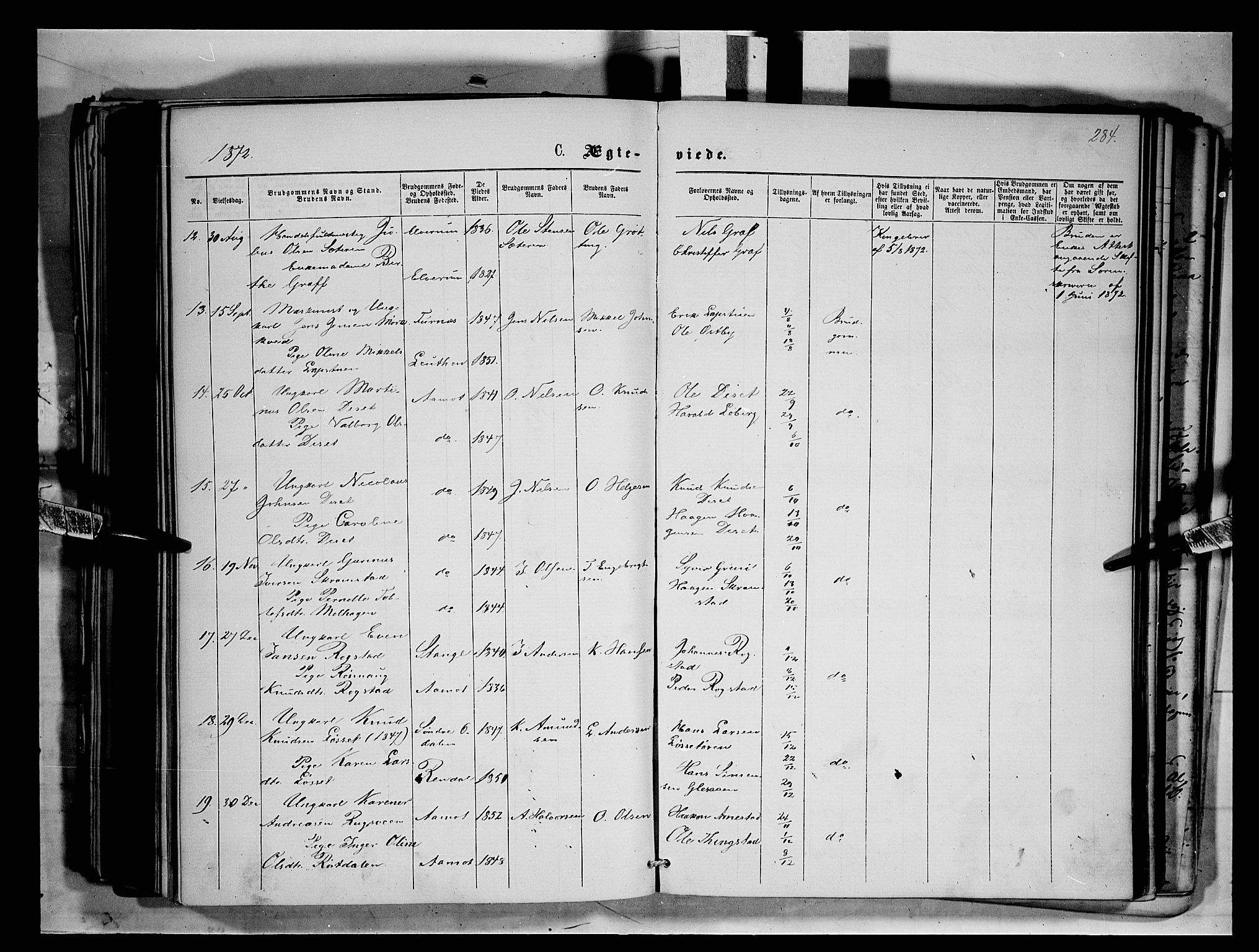 Åmot prestekontor, Hedmark, AV/SAH-PREST-056/H/Ha/Haa/L0008: Ministerialbok nr. 8, 1862-1875, s. 284