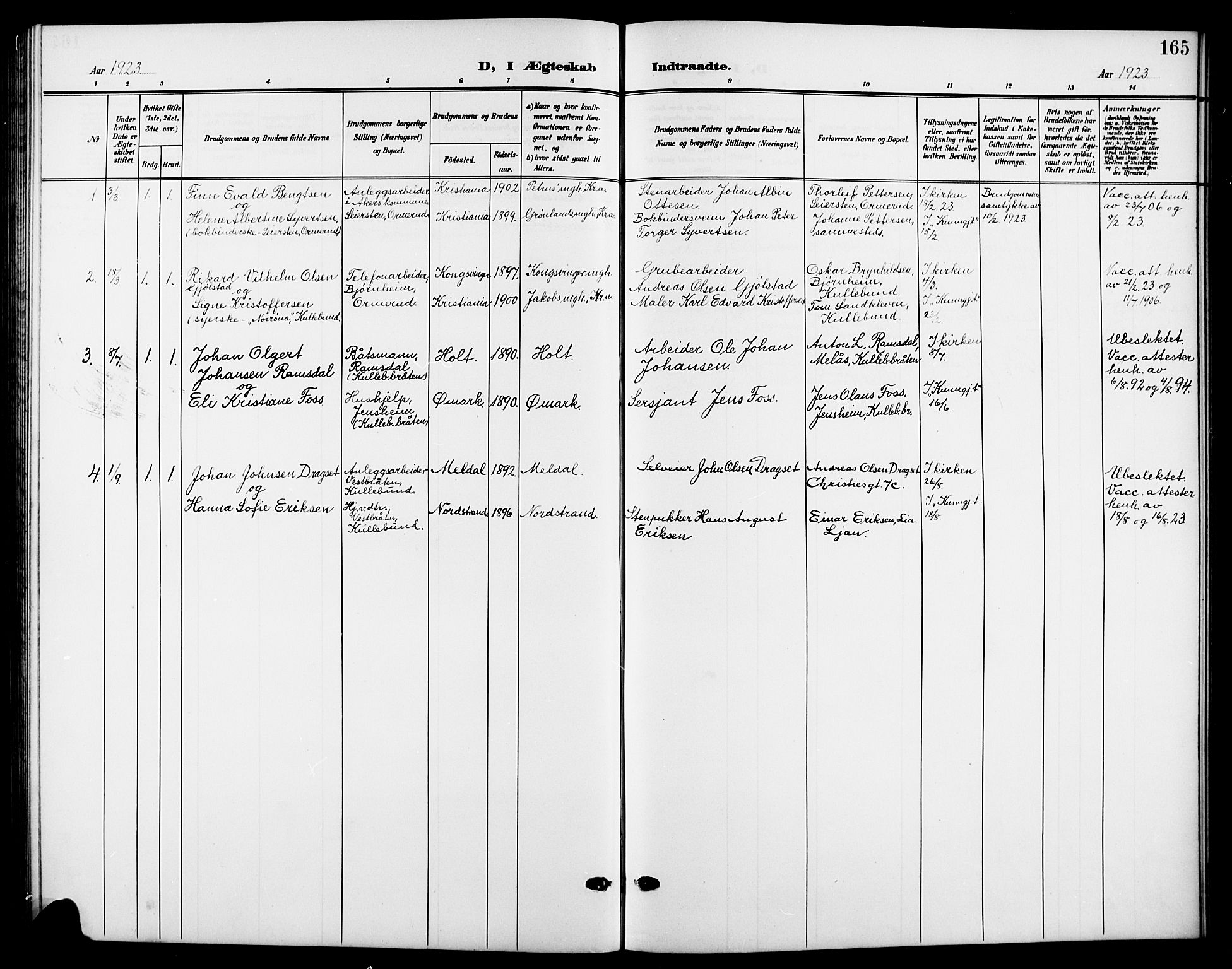 Nesodden prestekontor Kirkebøker, AV/SAO-A-10013/G/Gb/L0001: Klokkerbok nr. II 1, 1905-1924, s. 165