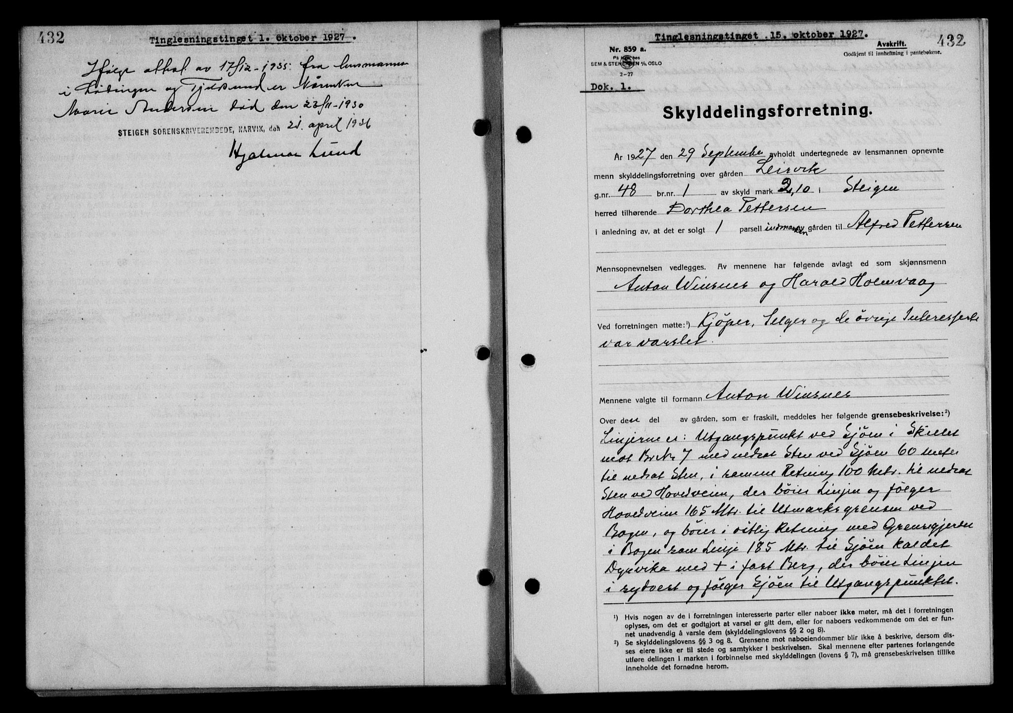 Steigen og Ofoten sorenskriveri, SAT/A-0030/1/2/2C/L0014: Pantebok nr. 13 og 15, 1926-1927, Tingl.dato: 15.10.1927